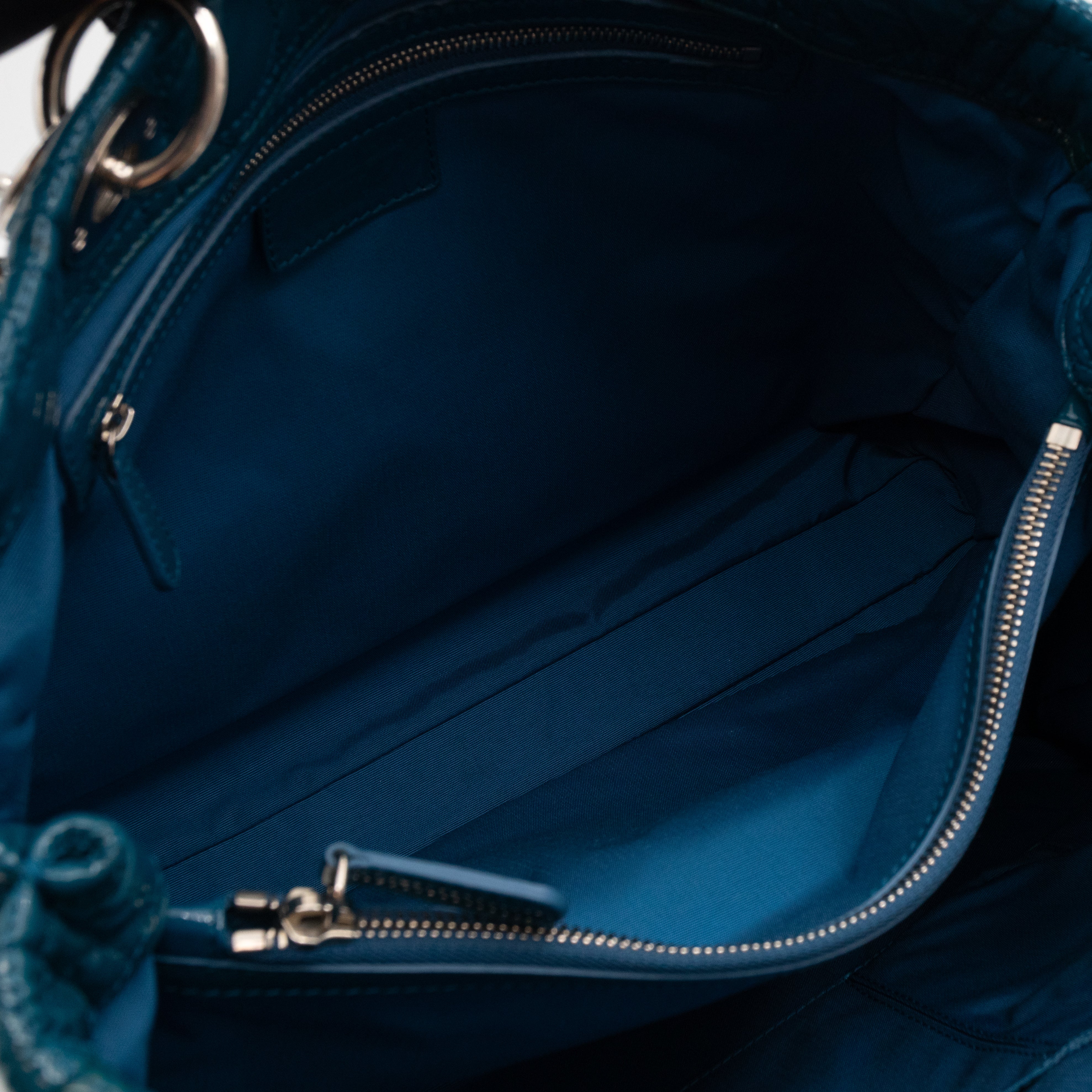 Medium Soft Shopping Tote Blue Patent Cannage Leather