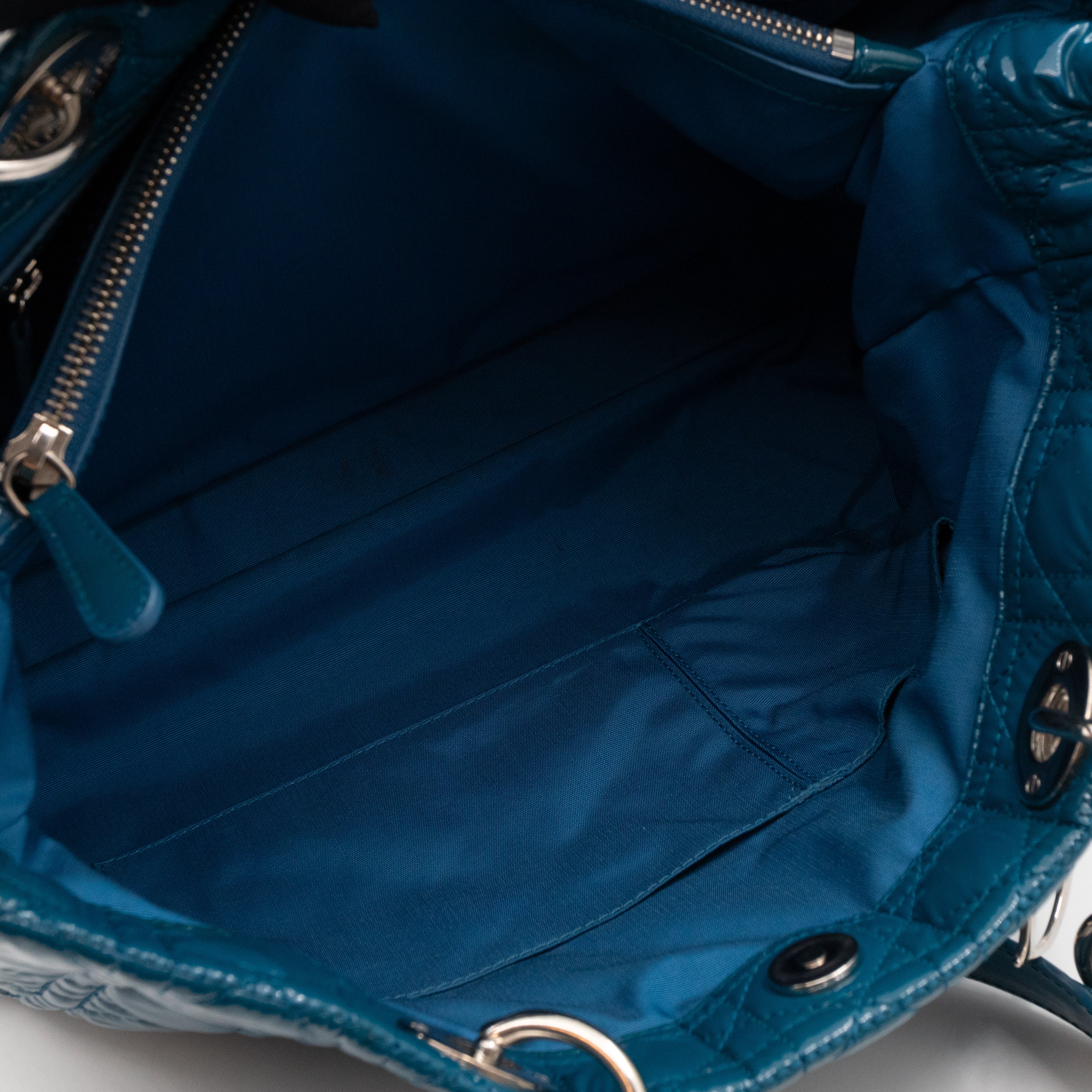 Medium Soft Shopping Tote Blue Patent Cannage Leather