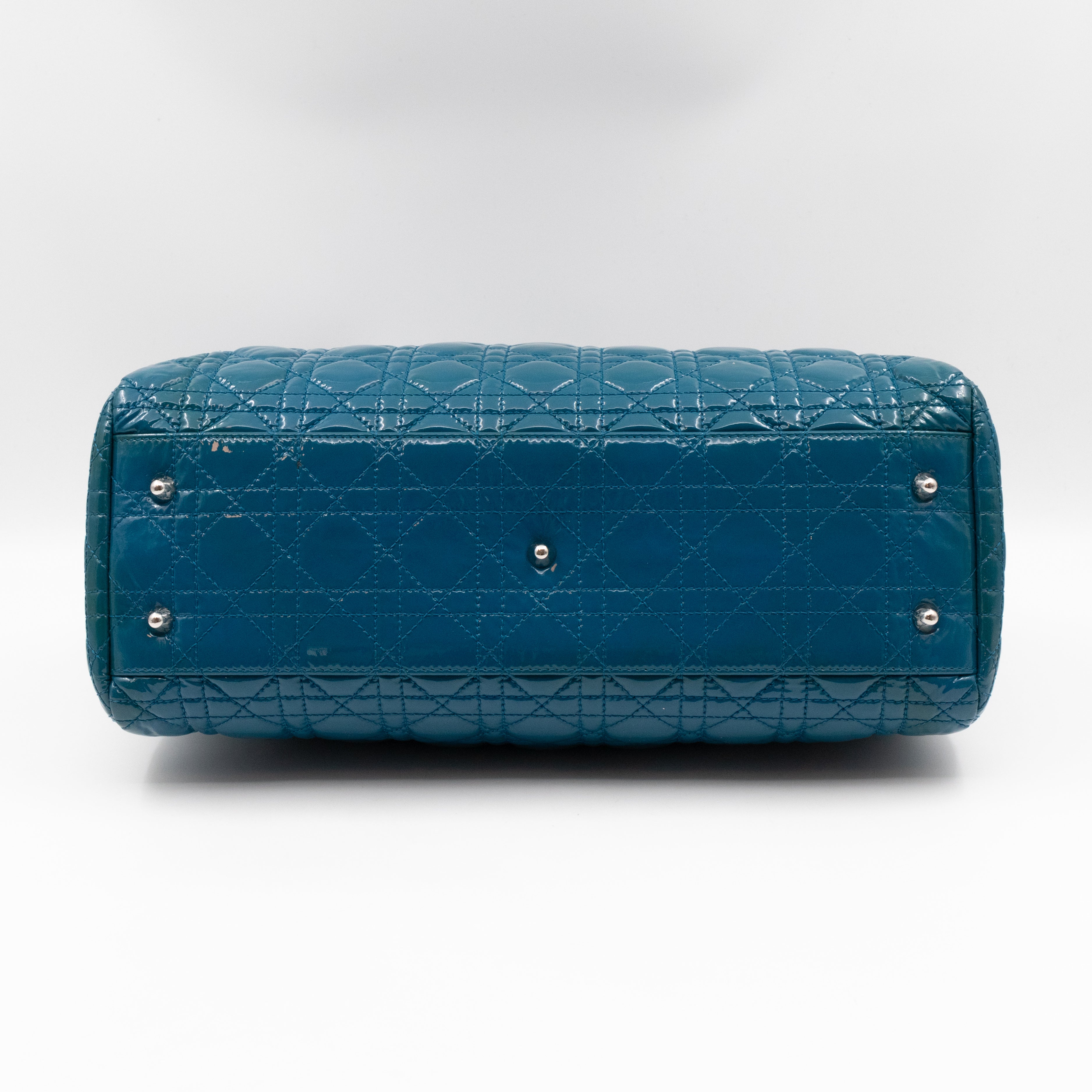 Medium Soft Shopping Tote Blue Patent Cannage Leather