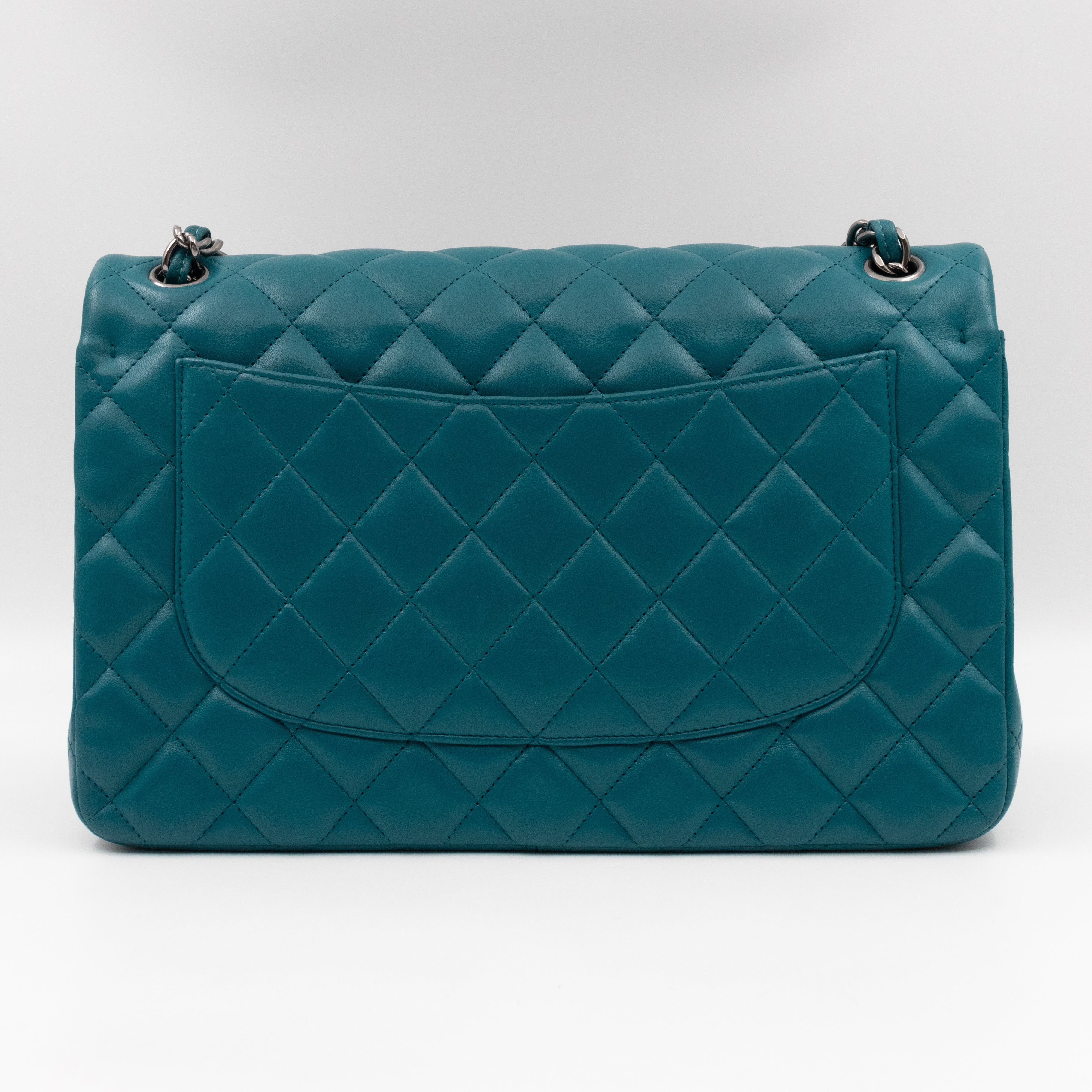 Classic Double Flap Jumbo Turquoise Lambskin Silver