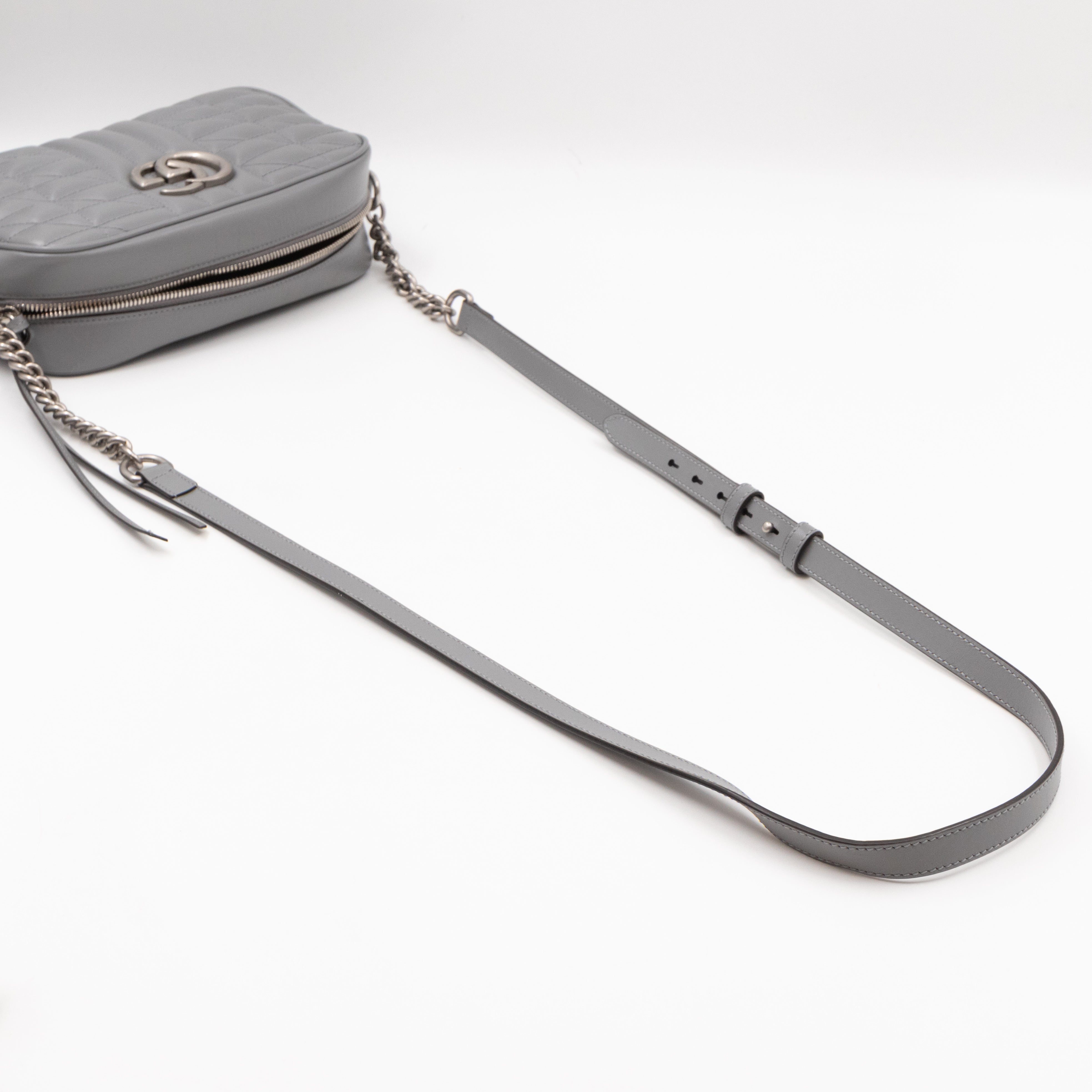 GG Marmont Small Deep Grey Matelasse Aria Leather