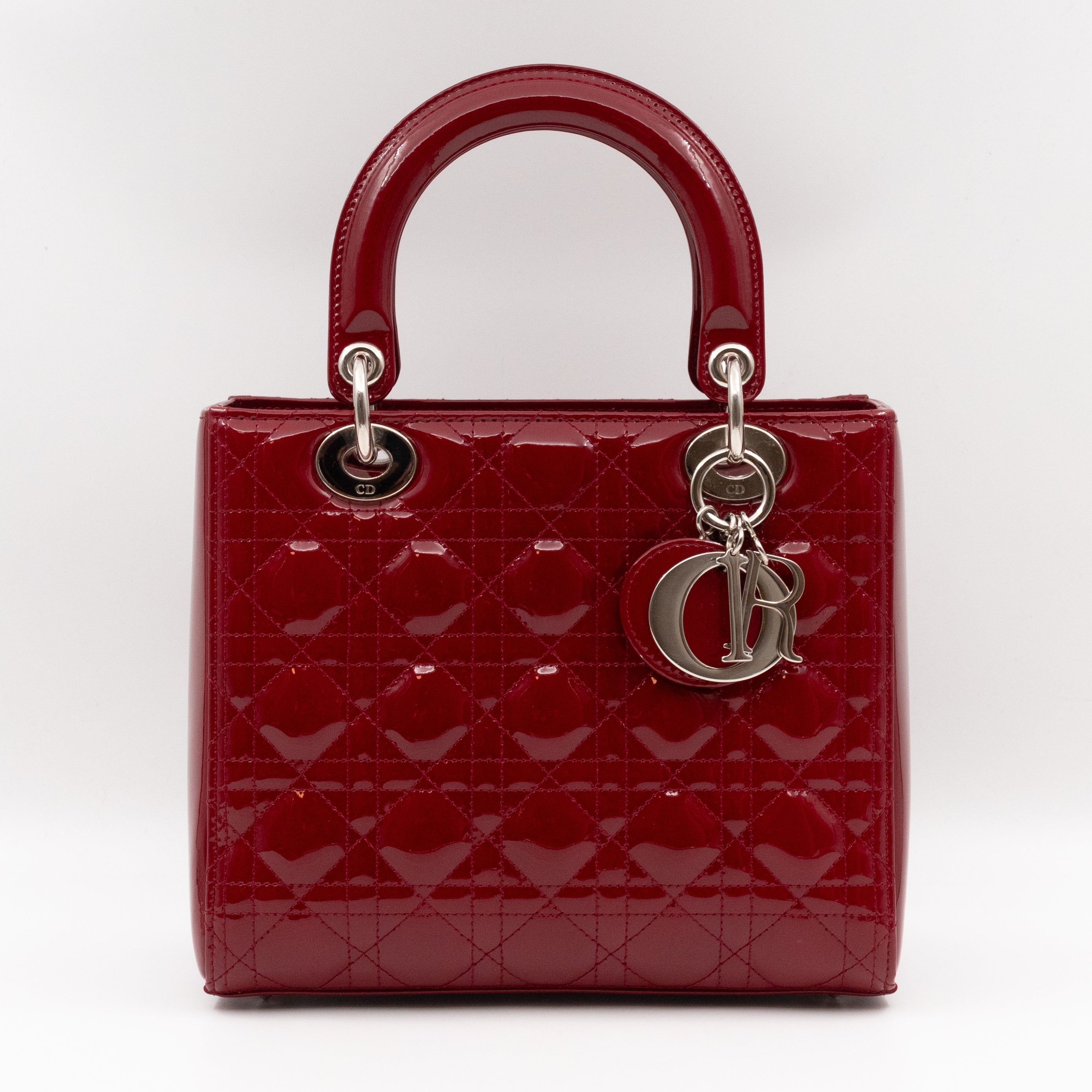 Lady Dior Medium Dark Red Patent Leather