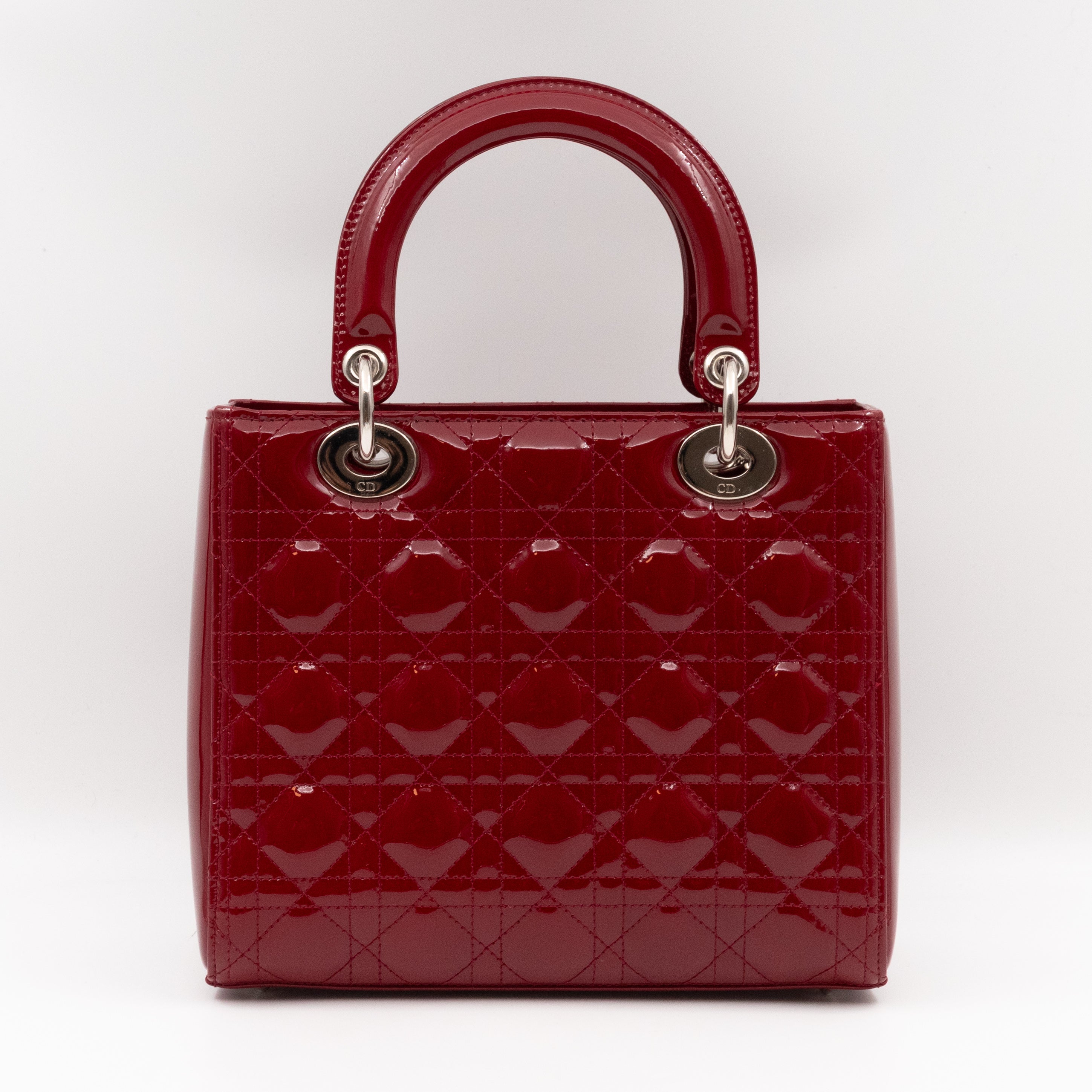 Lady Dior Medium Dark Red Patent Leather
