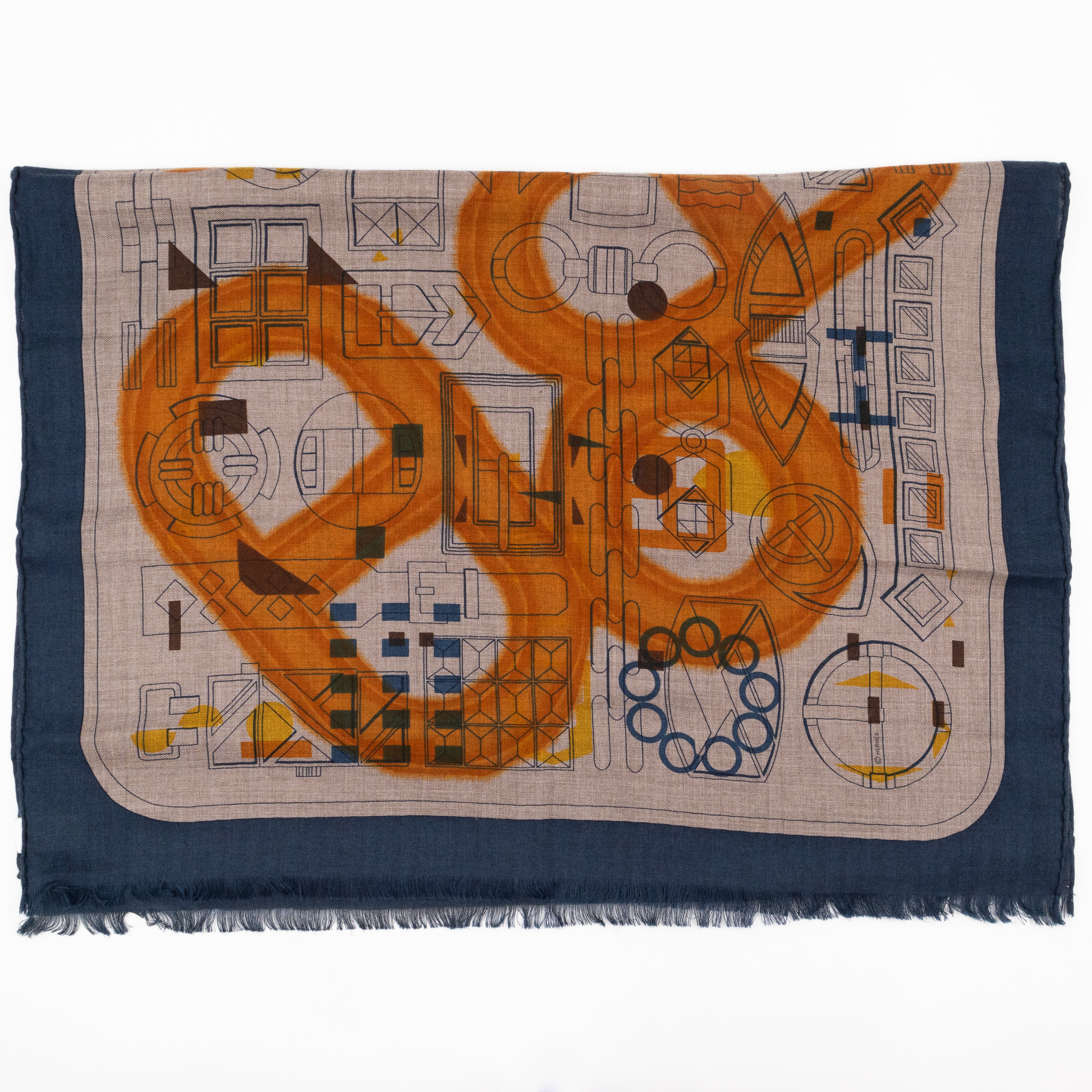 Imprimer Flou Rectangle Cashmere & Silk Etoupe / Orange / Indigo
