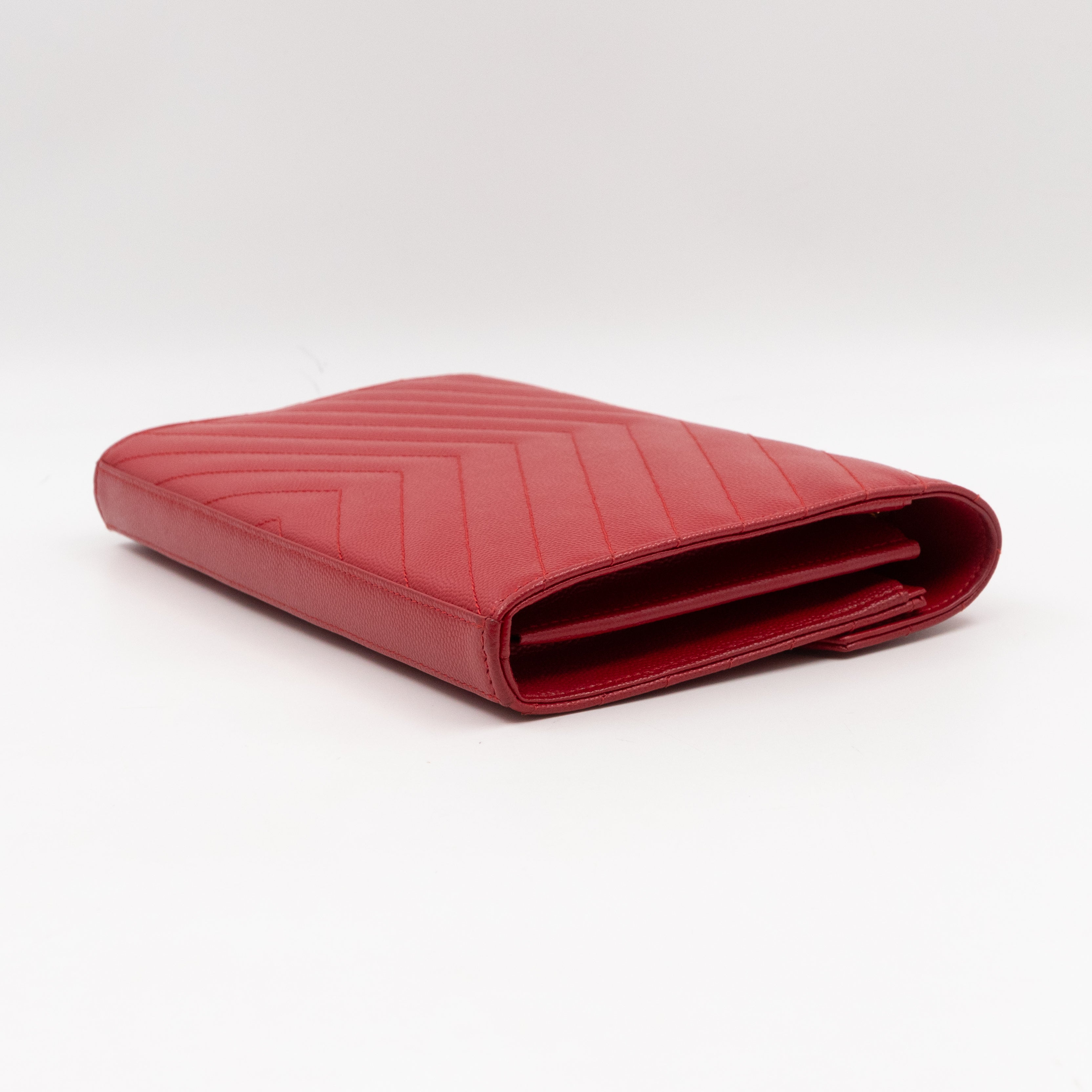 Classic Cassandre Envelope Chain Wallet Red Grained Leather