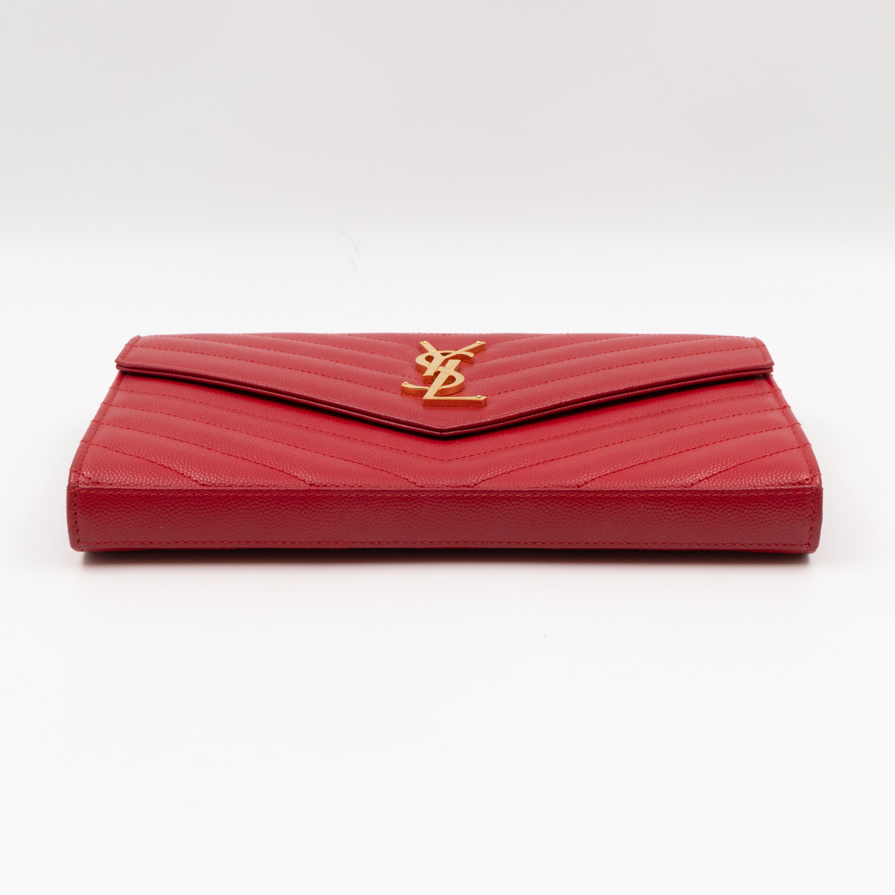 Classic Cassandre Envelope Chain Wallet Red Grained Leather