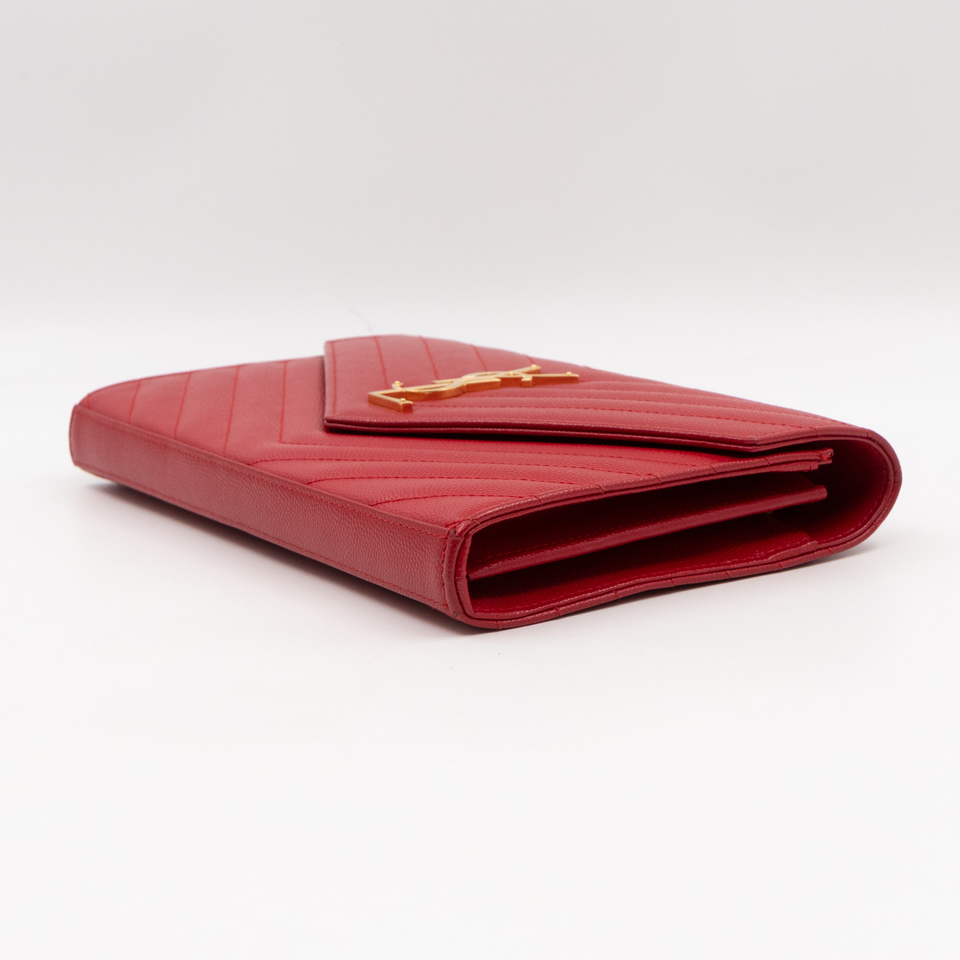 Classic Cassandre Envelope Chain Wallet Red Grained Leather