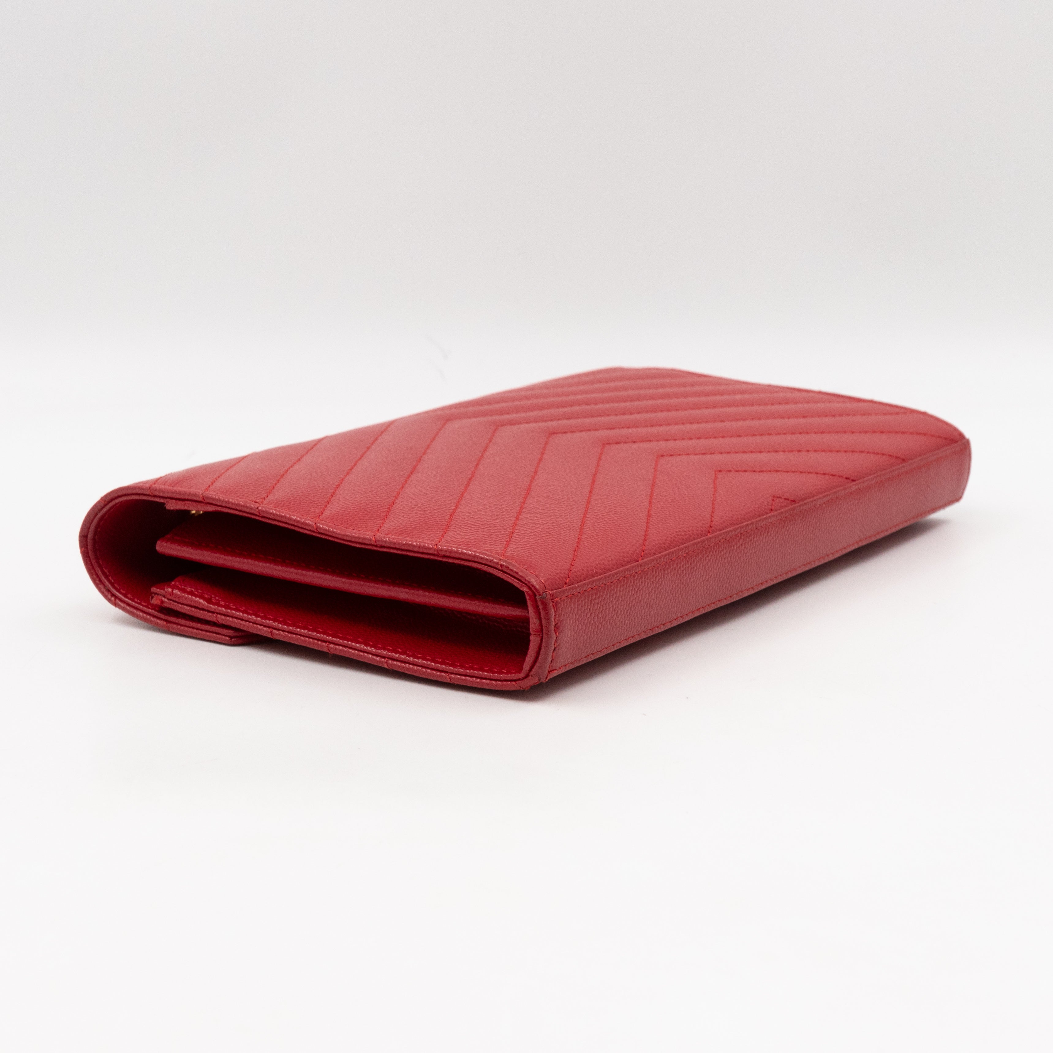 Classic Cassandre Envelope Chain Wallet Red Grained Leather