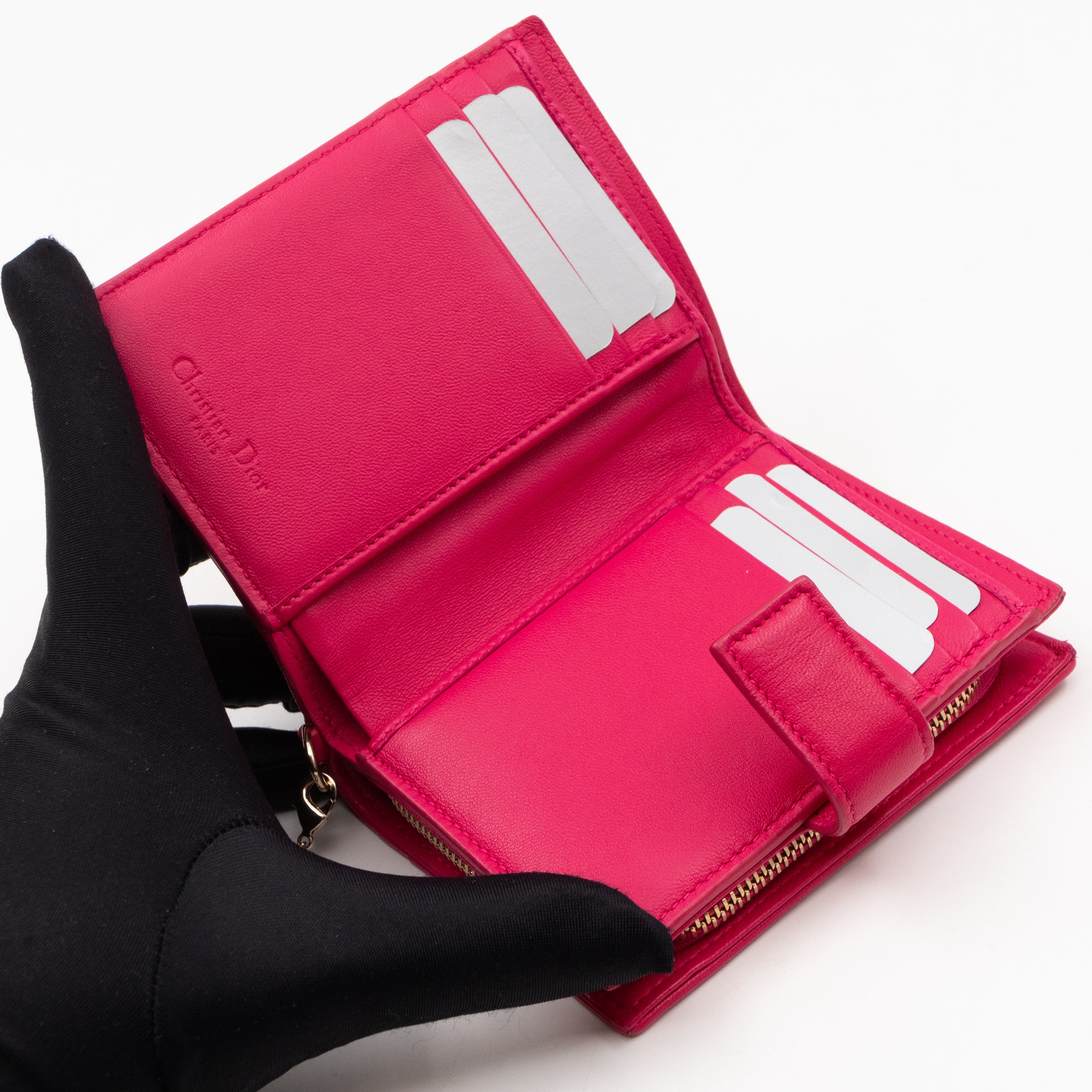 Lady Dior Compact Wallet Pink Cannage Leather