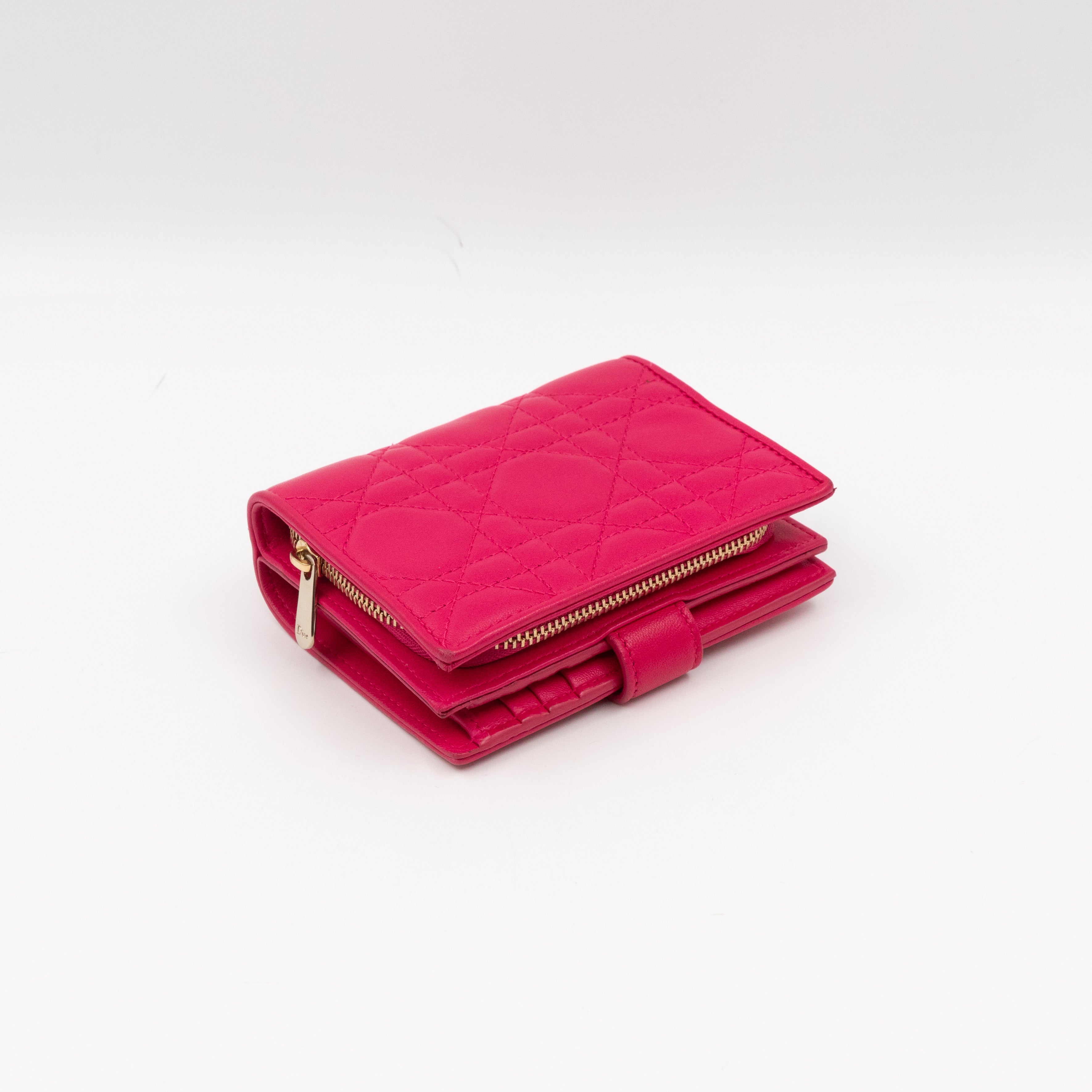 Lady Dior Compact Wallet Pink Cannage Leather