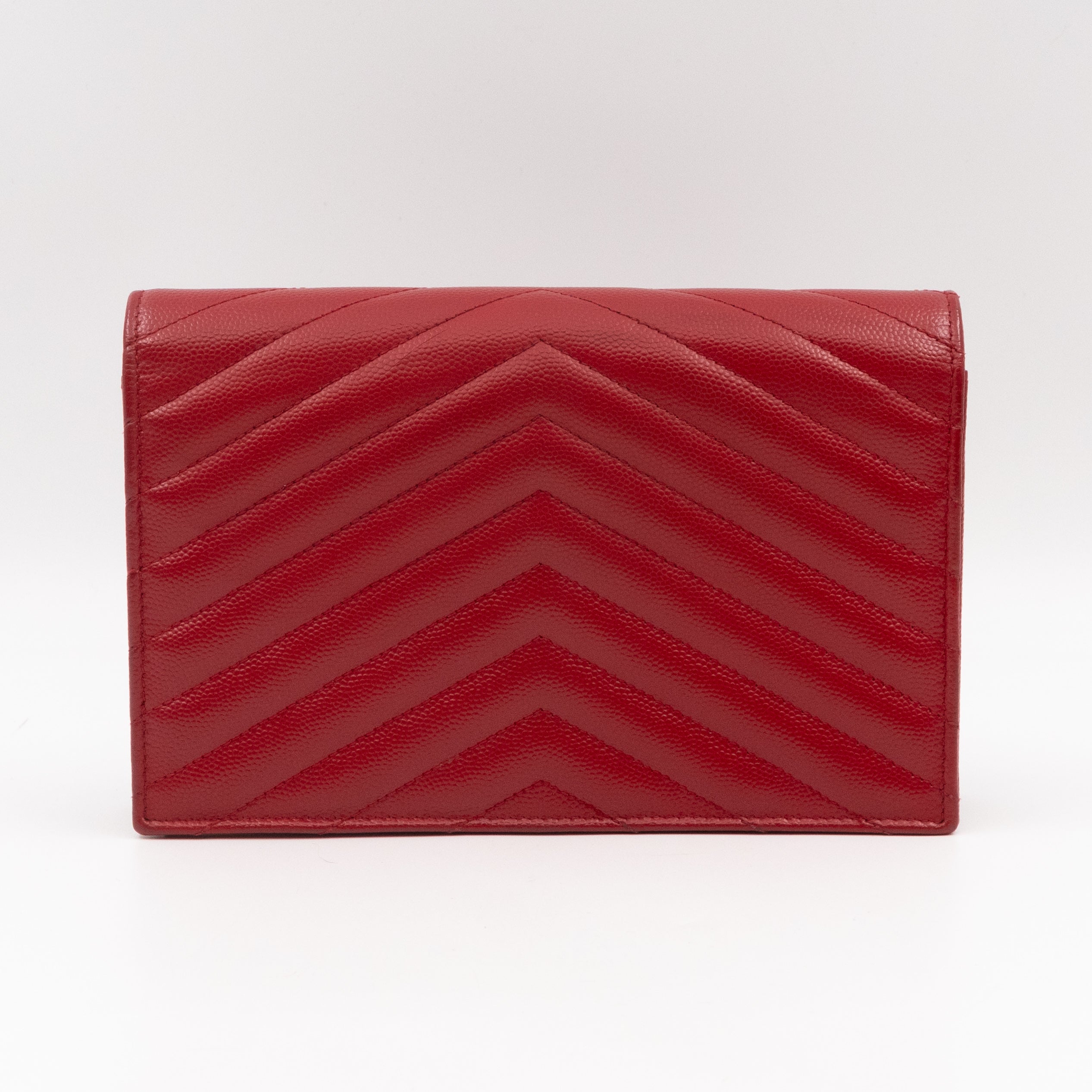 Cassandre Envelope Chain Wallet Red Grained Leather