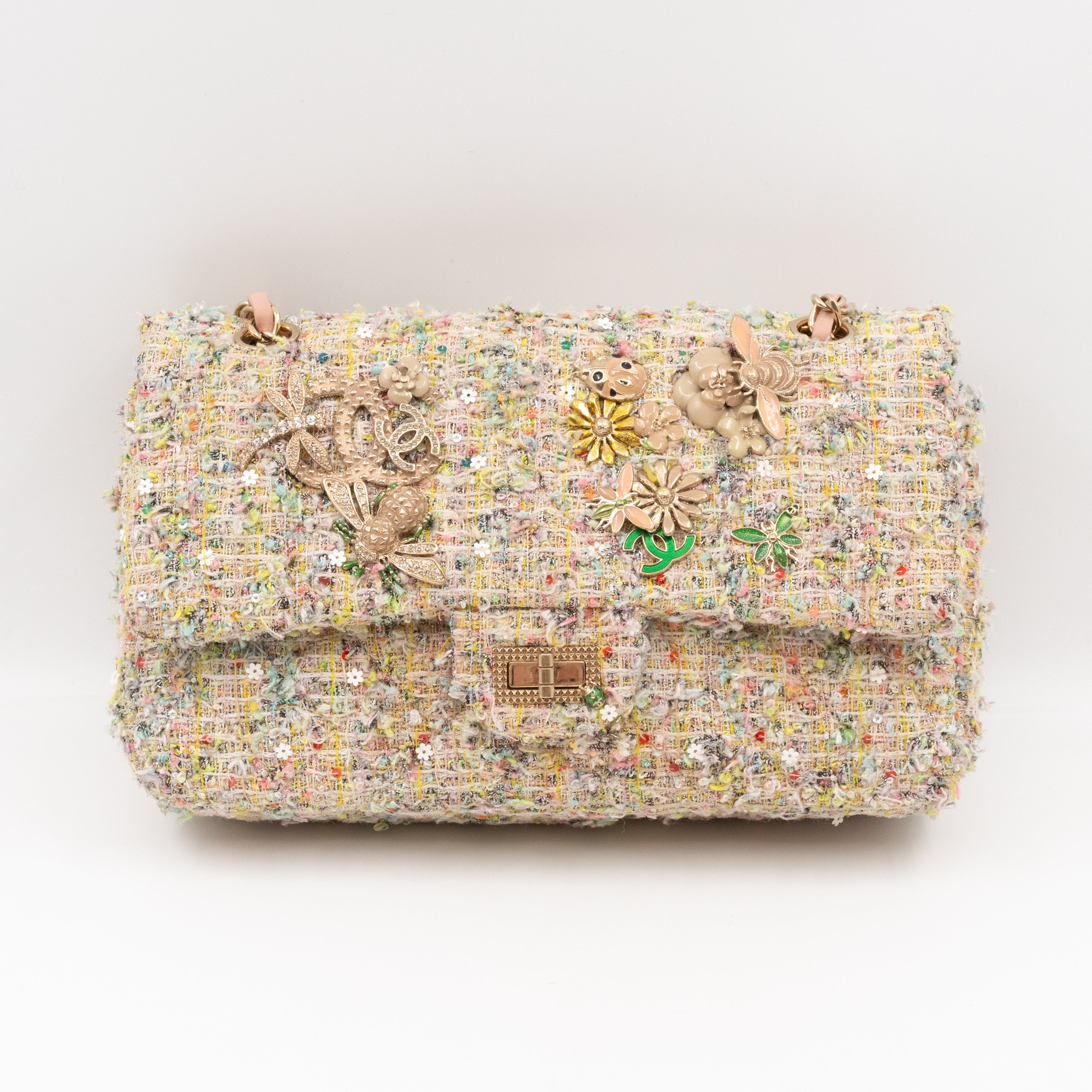 Gardens Charms 2.55 Reissue Flap Bag Multicolor Beige Tweed