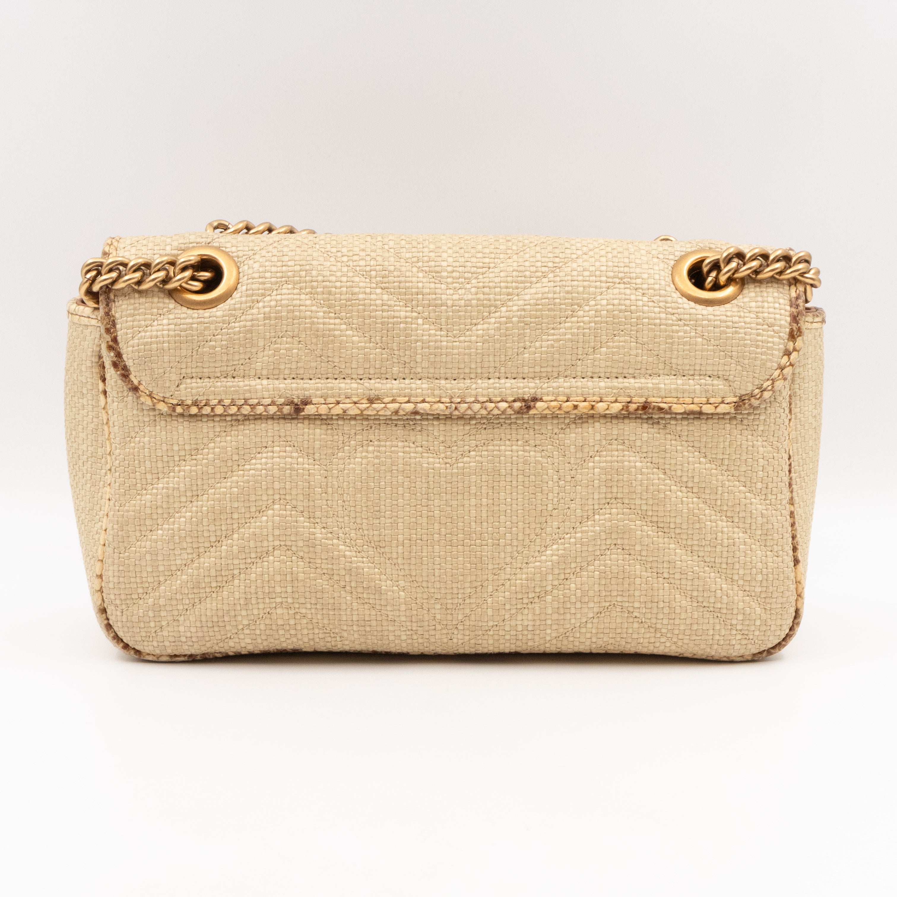 GG Marmont Small Flap Bag Natural Matelasse Raffia & Snakeskin
