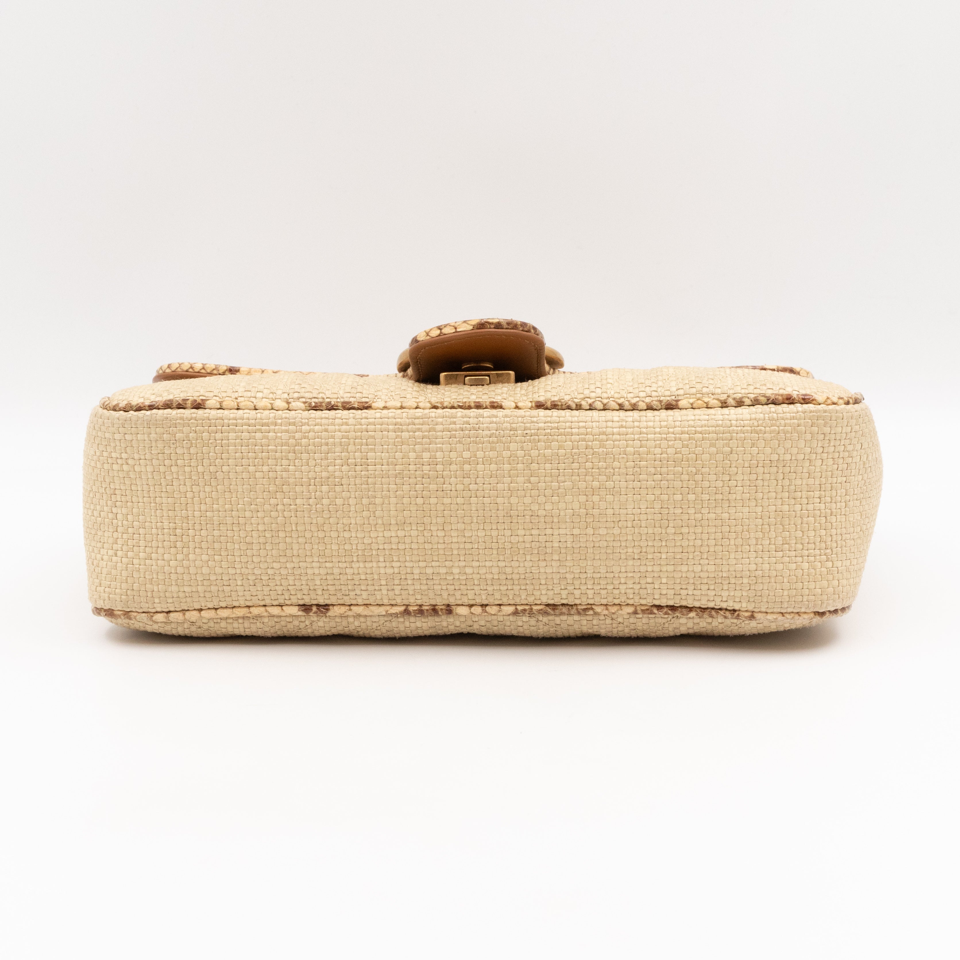 GG Marmont Small Flap Bag Natural Matelasse Raffia & Snakeskin
