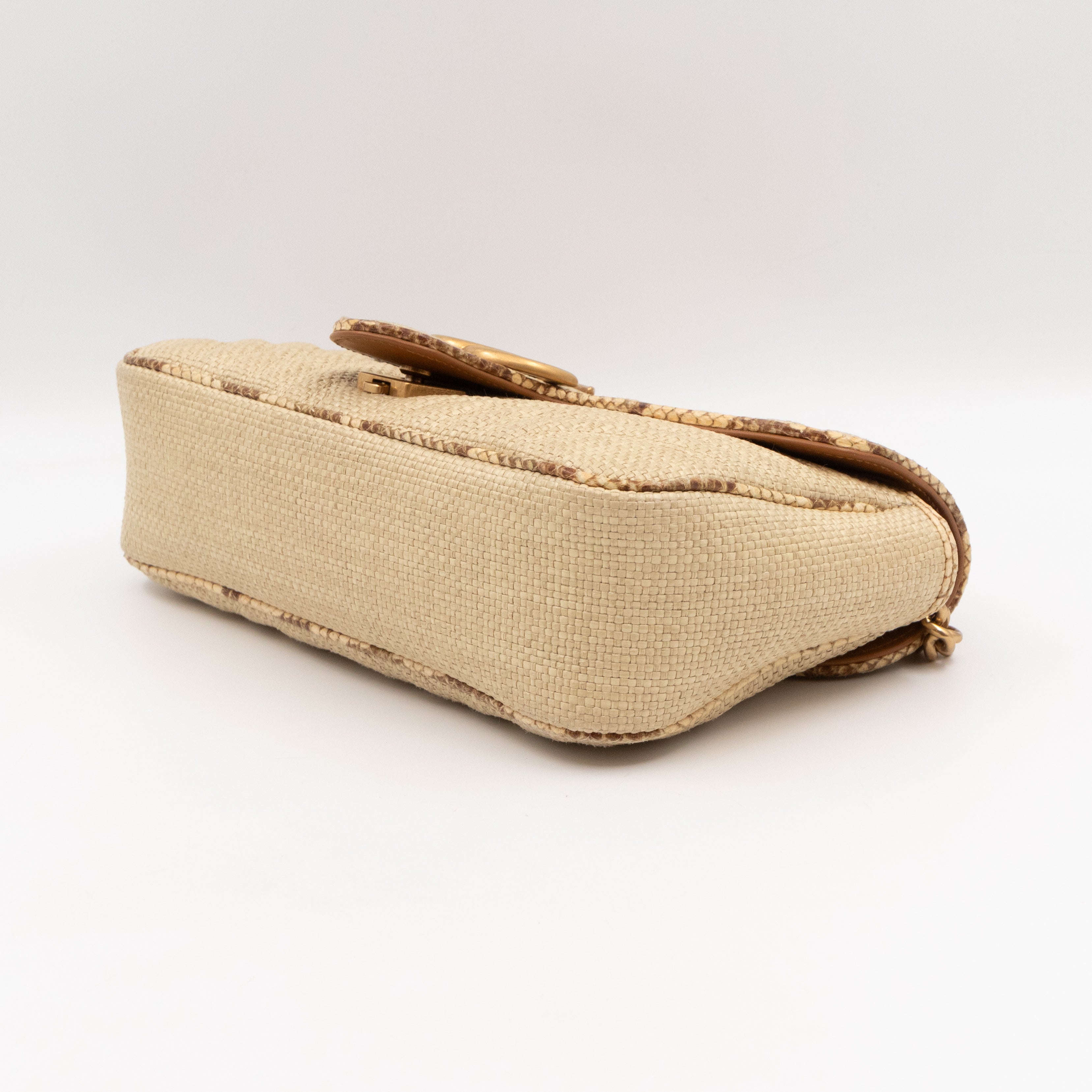 GG Marmont Small Flap Bag Natural Matelasse Raffia & Snakeskin