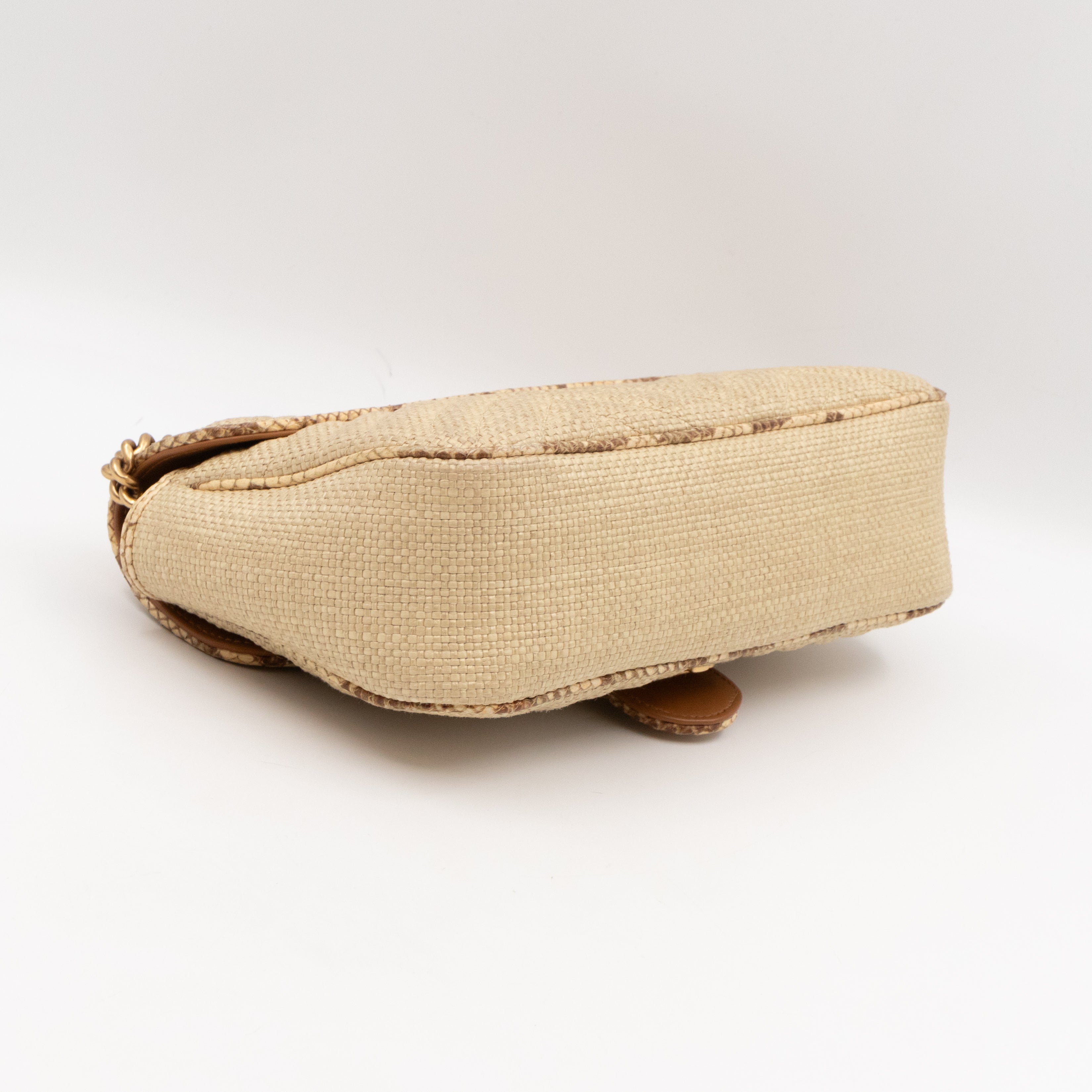 GG Marmont Small Flap Bag Natural Matelasse Raffia & Snakeskin