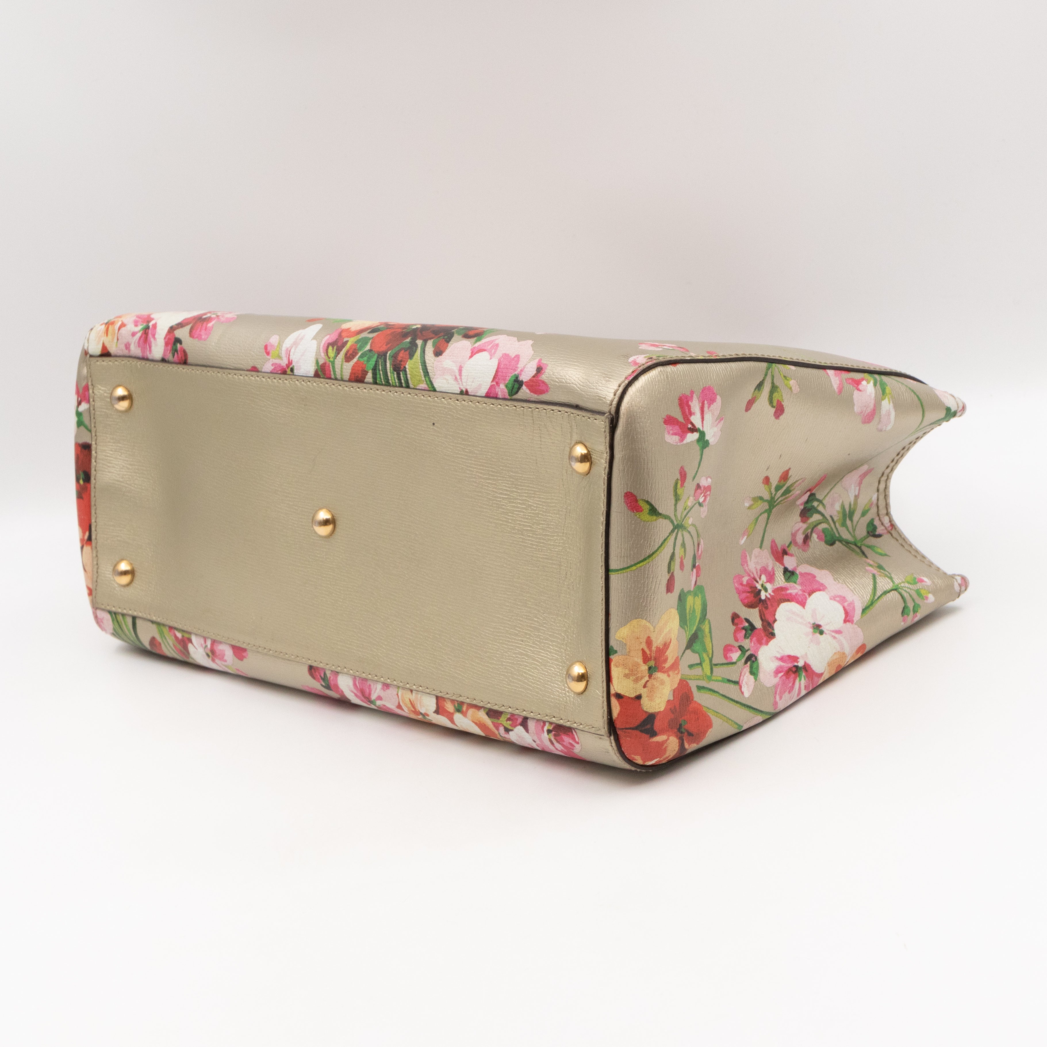 Bamboo Shopper Tote Champagne Leather with Floral Print