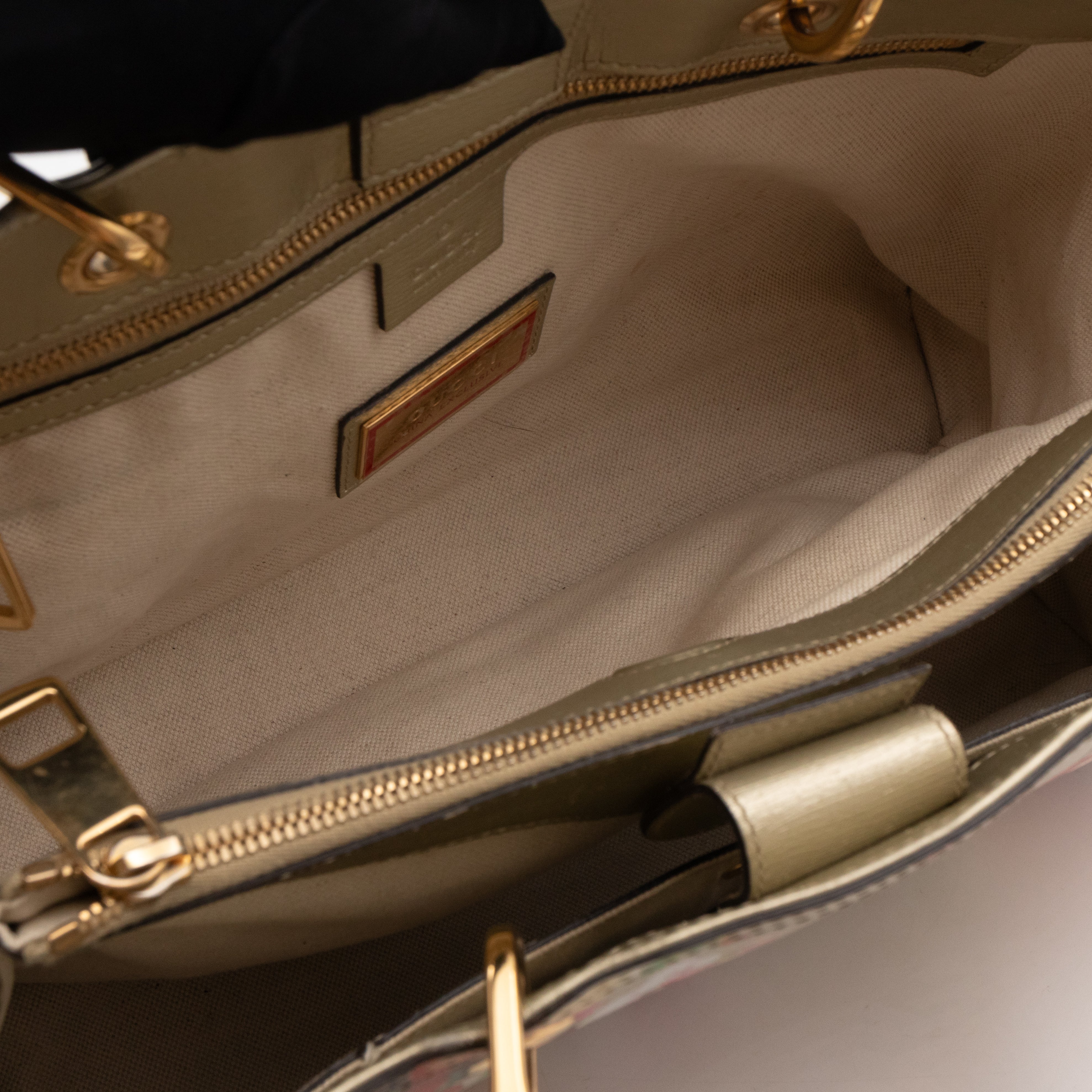 Bamboo Shopper Tote Champagne Leather with Floral Print