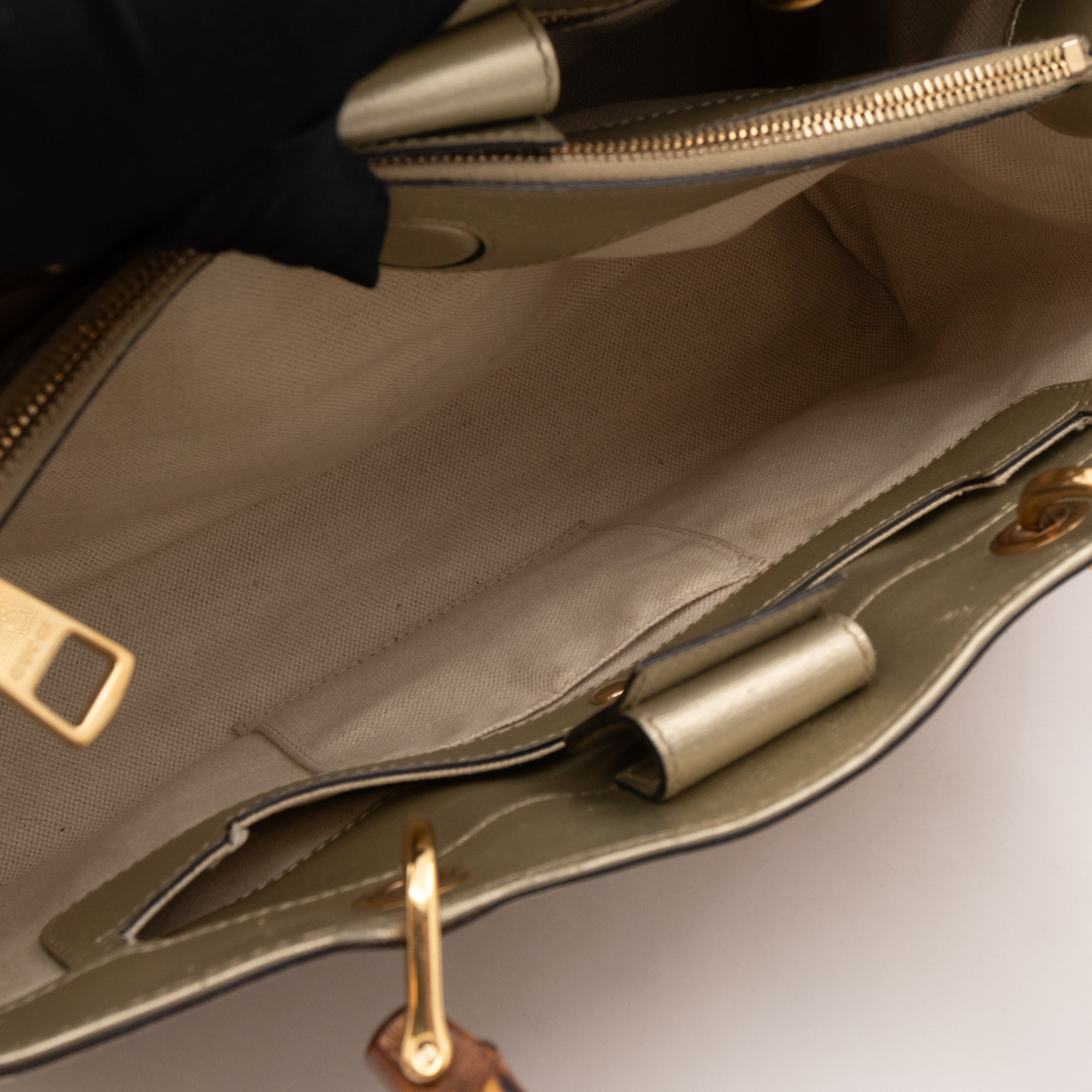 Bamboo Shopper Tote Champagne Leather with Floral Print