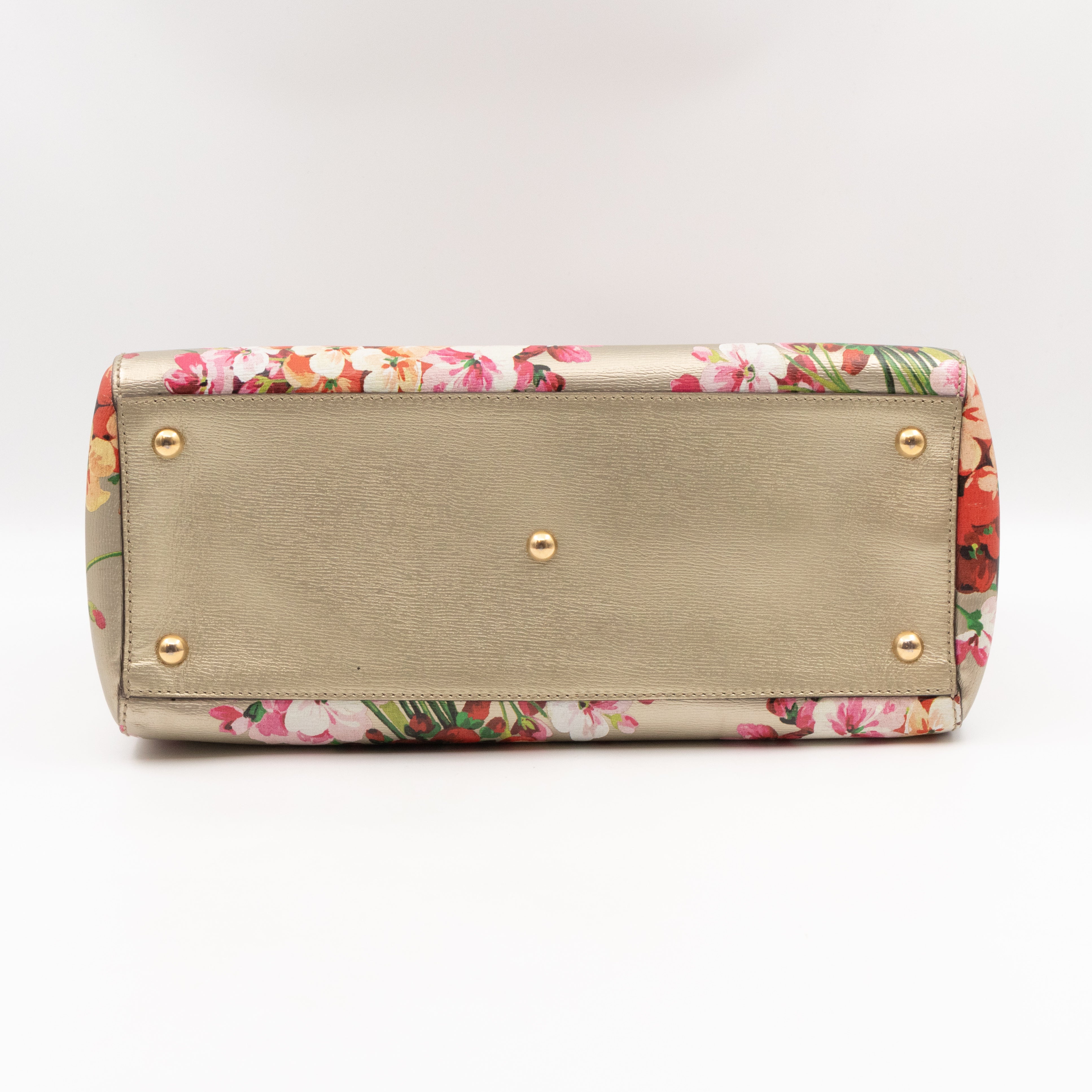 Bamboo Shopper Tote Champagne Leather with Floral Print