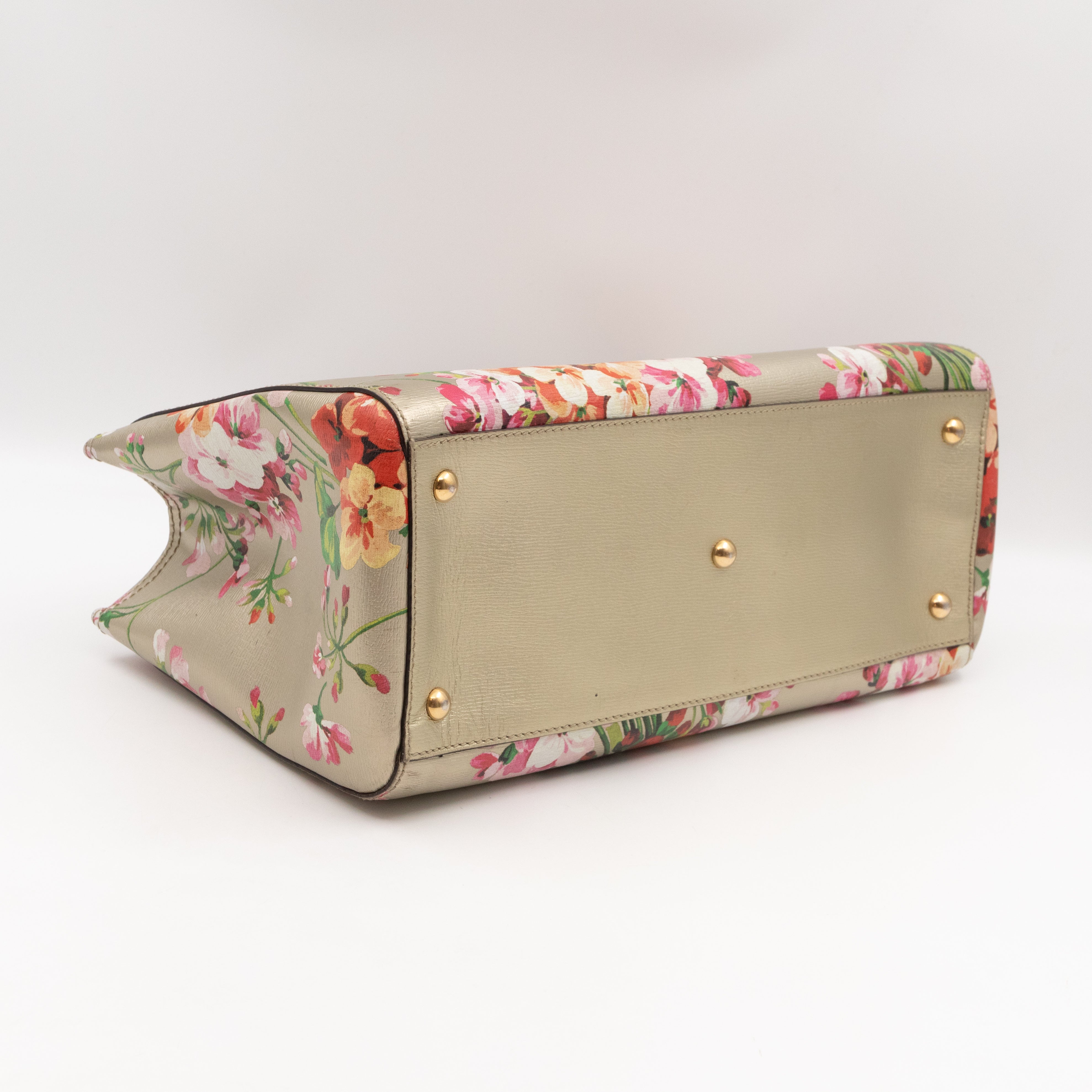 Bamboo Shopper Tote Champagne Leather with Floral Print