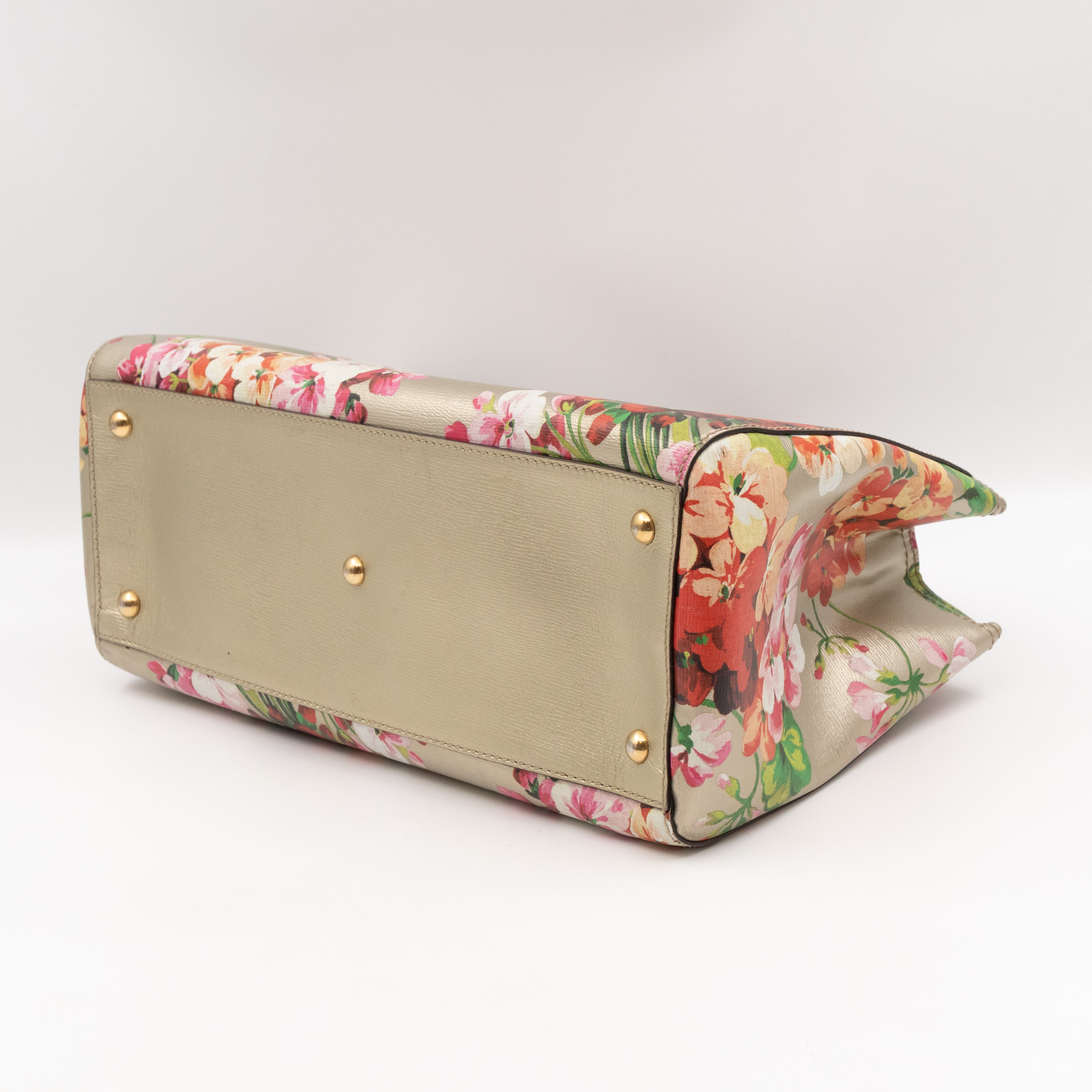 Bamboo Shopper Tote Champagne Leather with Floral Print