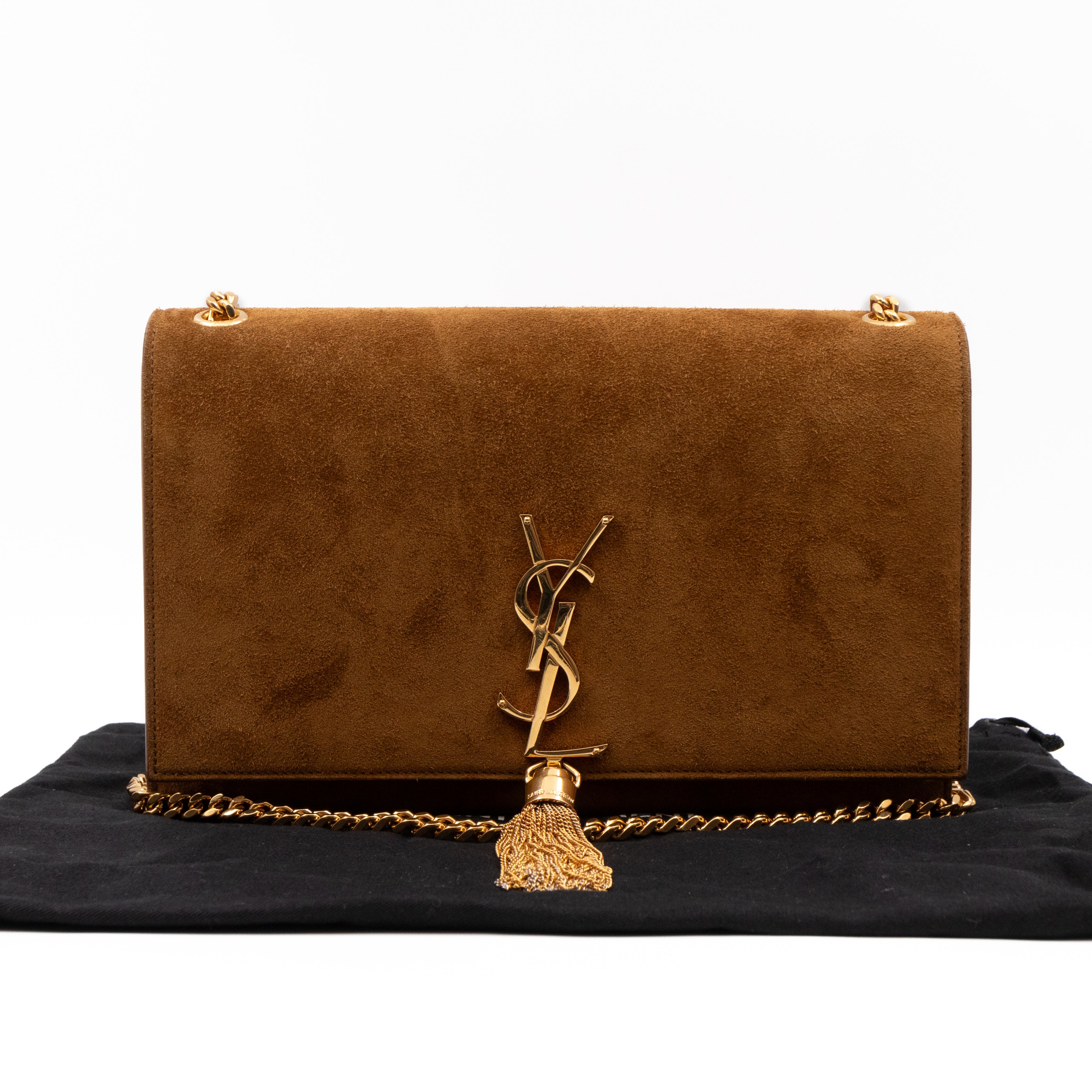 Kate Medium Tassel Brown Suede Leather Gold