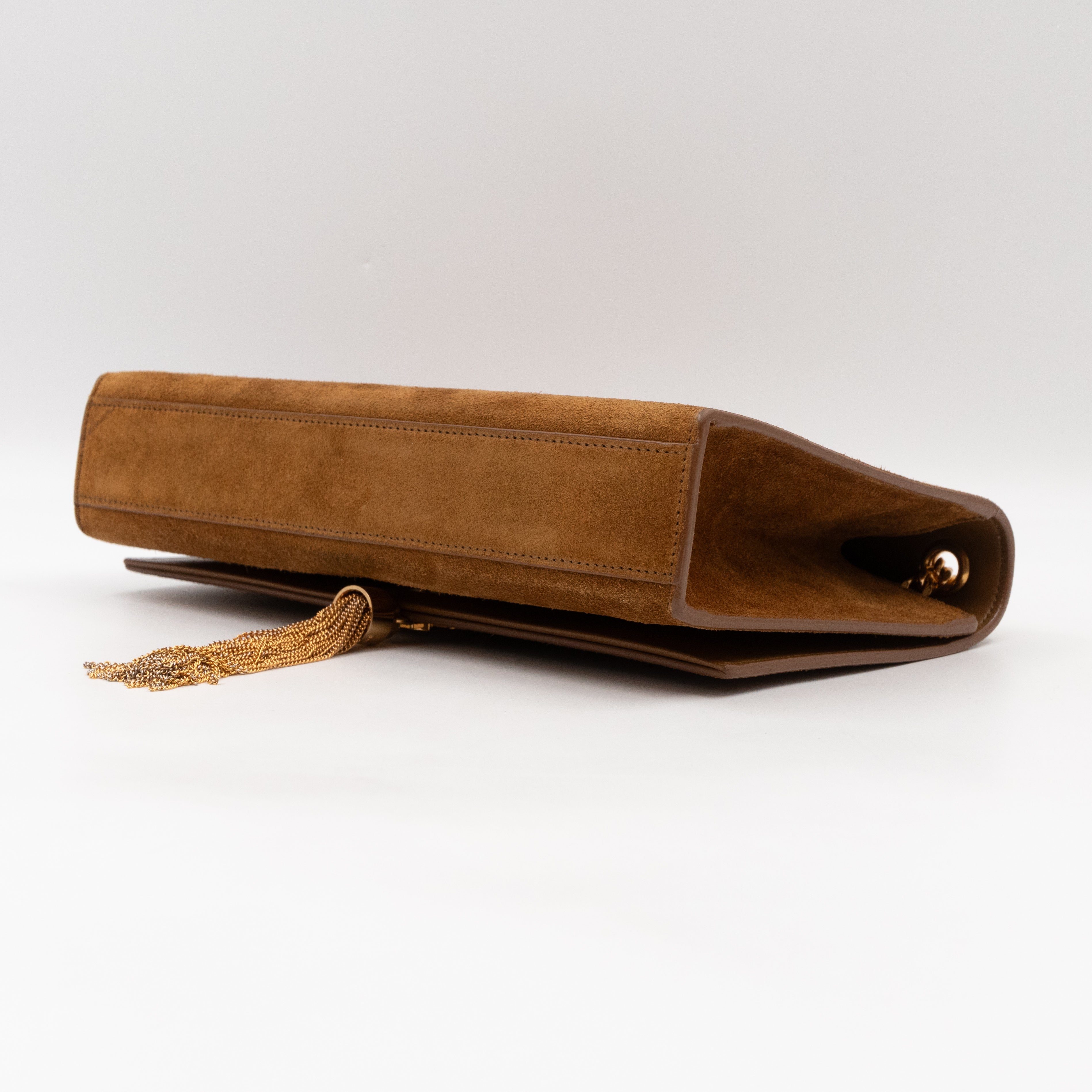 Kate Medium Tassel Brown Suede Leather Gold