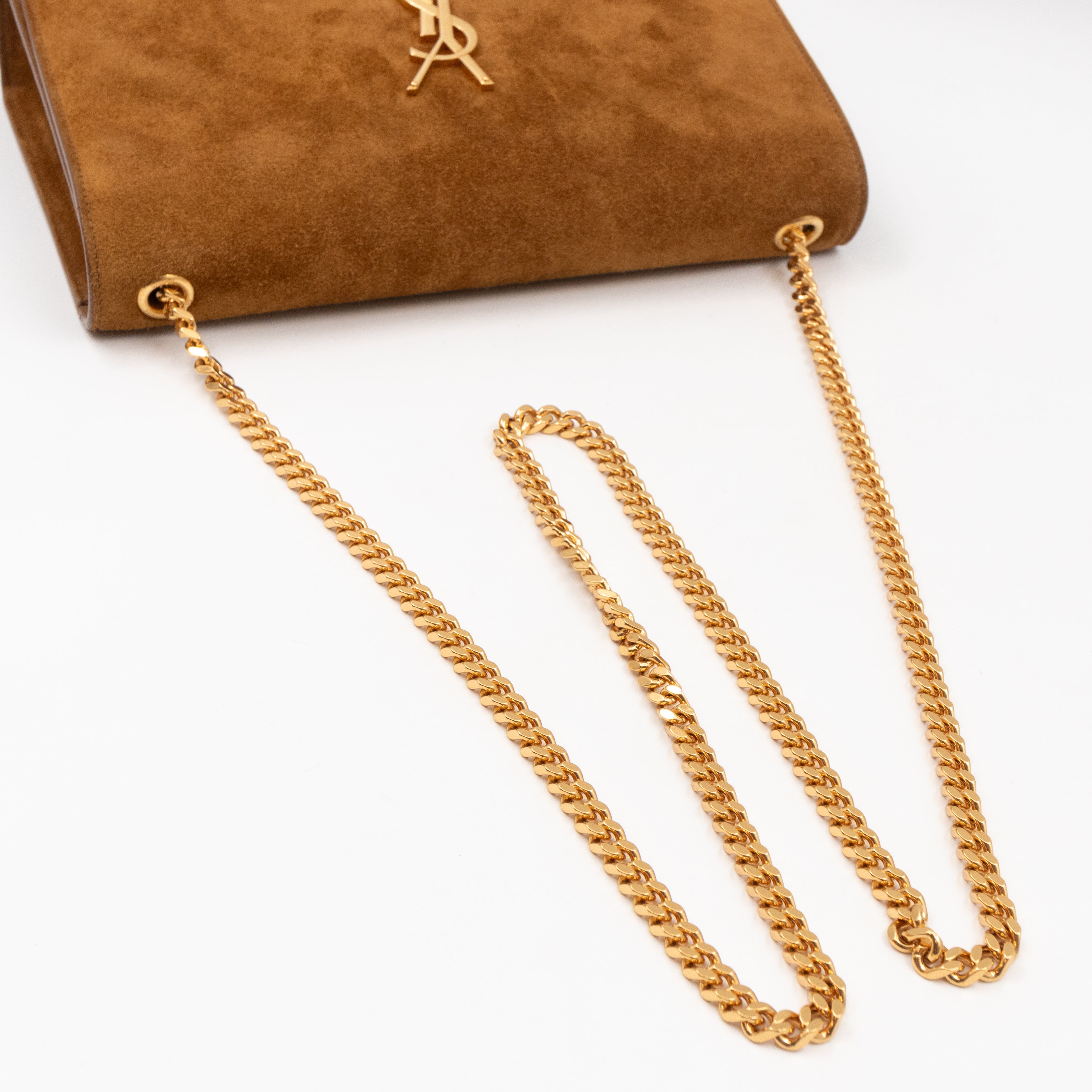 Kate Medium Tassel Brown Suede Leather Gold