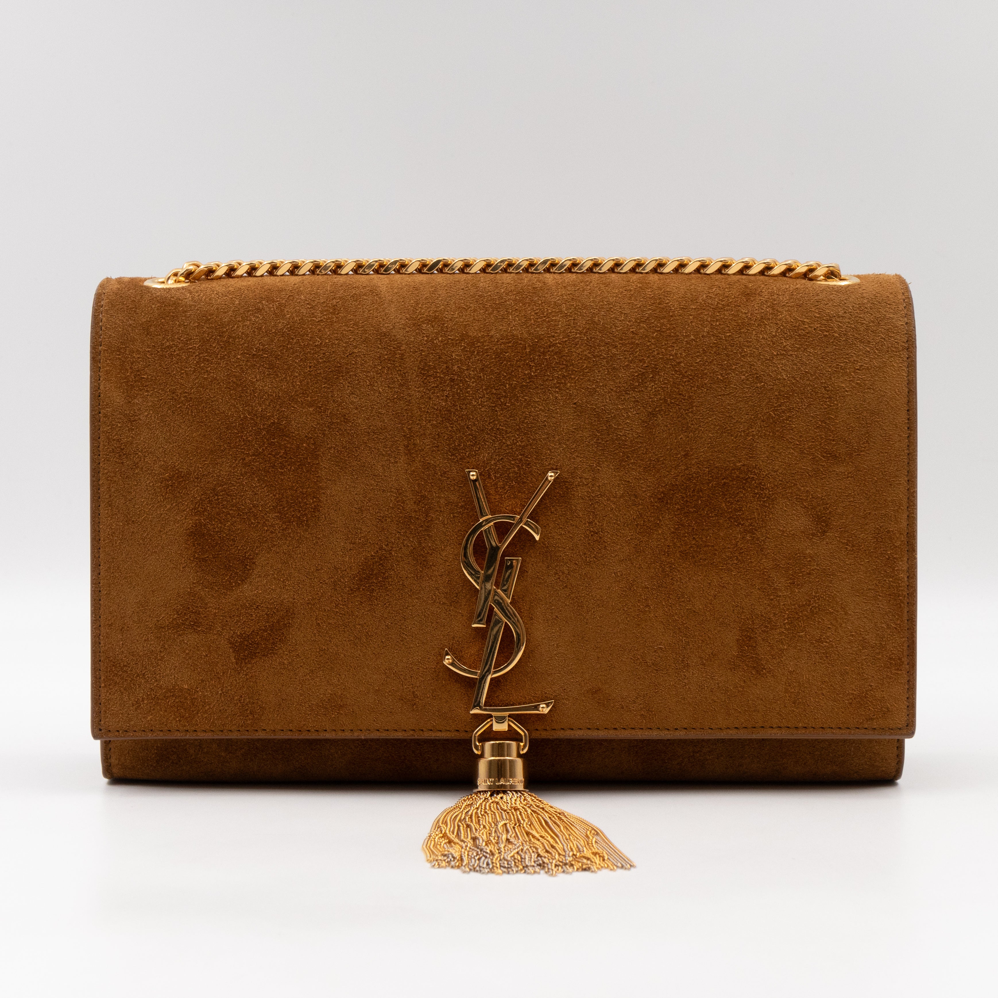 Kate Medium Tassel Brown Suede Leather Gold