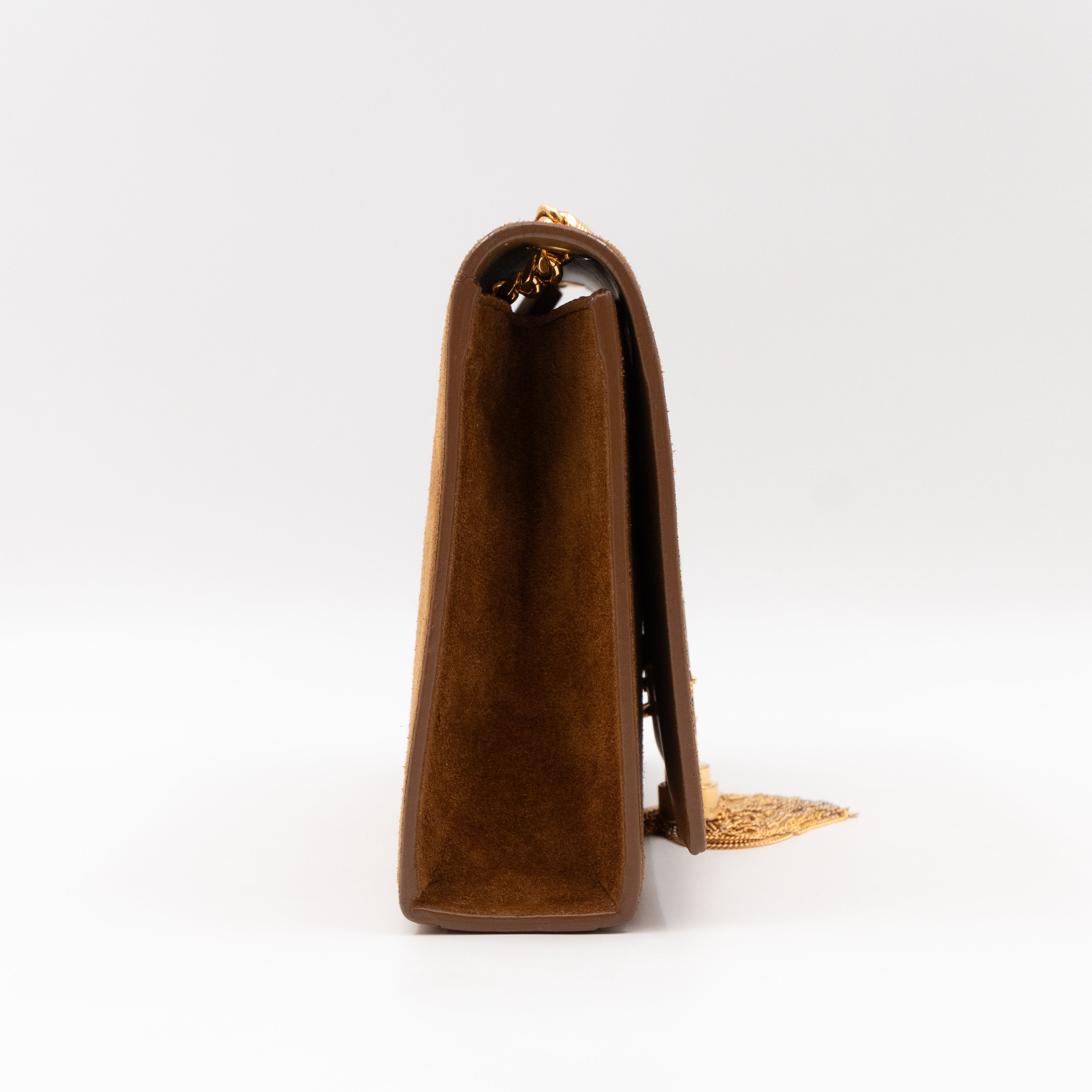 Kate Medium Tassel Brown Suede Leather Gold
