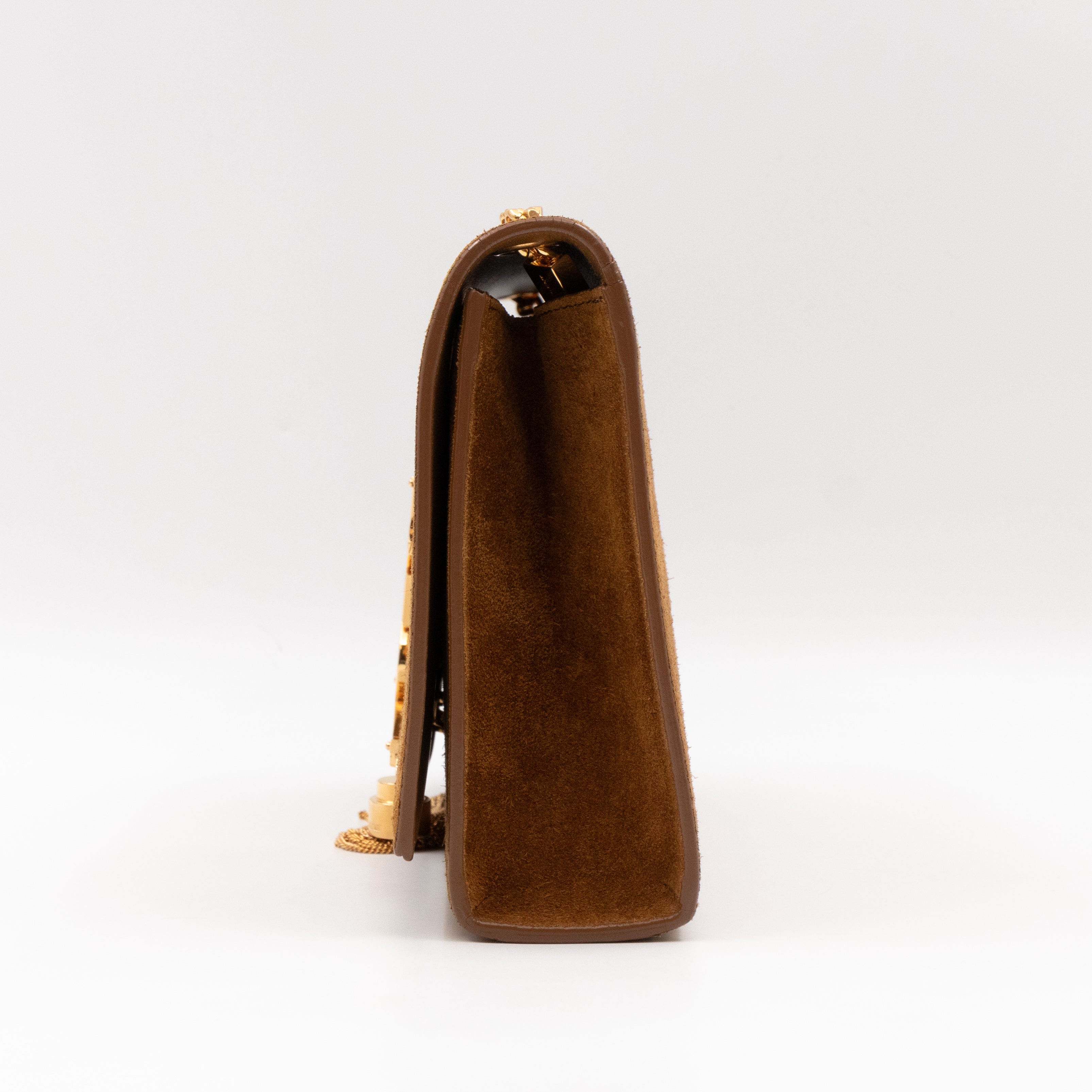 Kate Medium Tassel Brown Suede Leather Gold