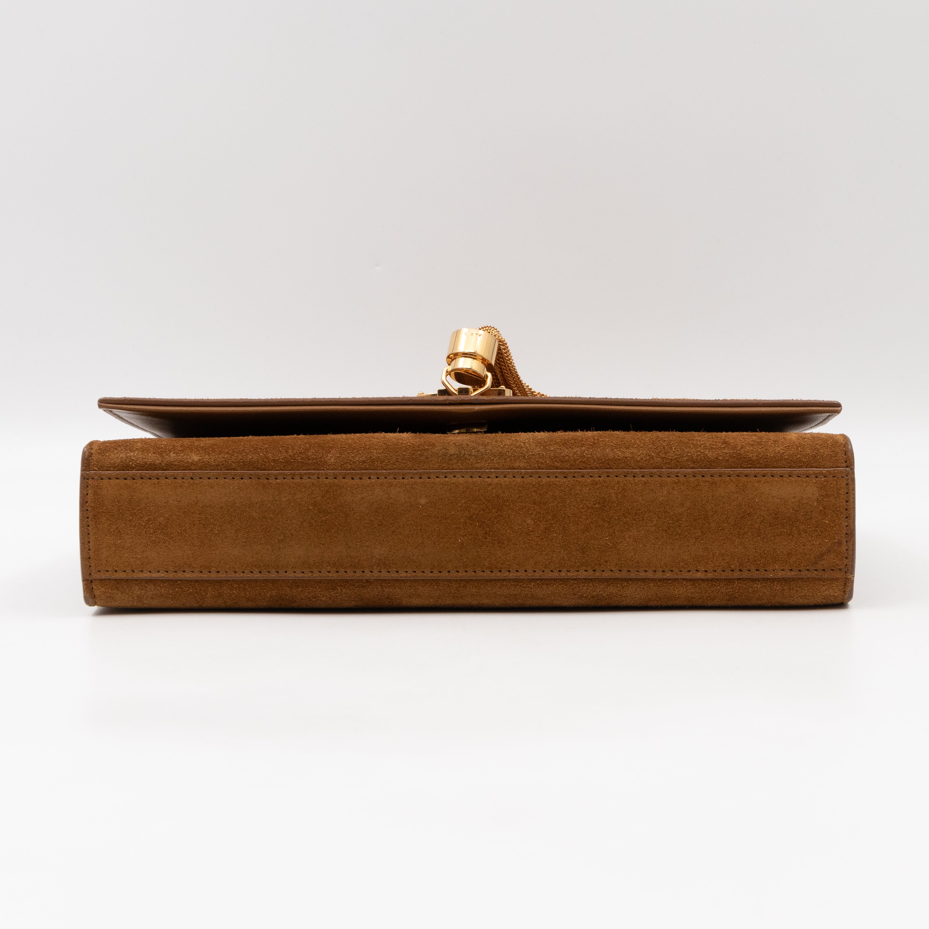 Kate Medium Tassel Brown Suede Leather Gold