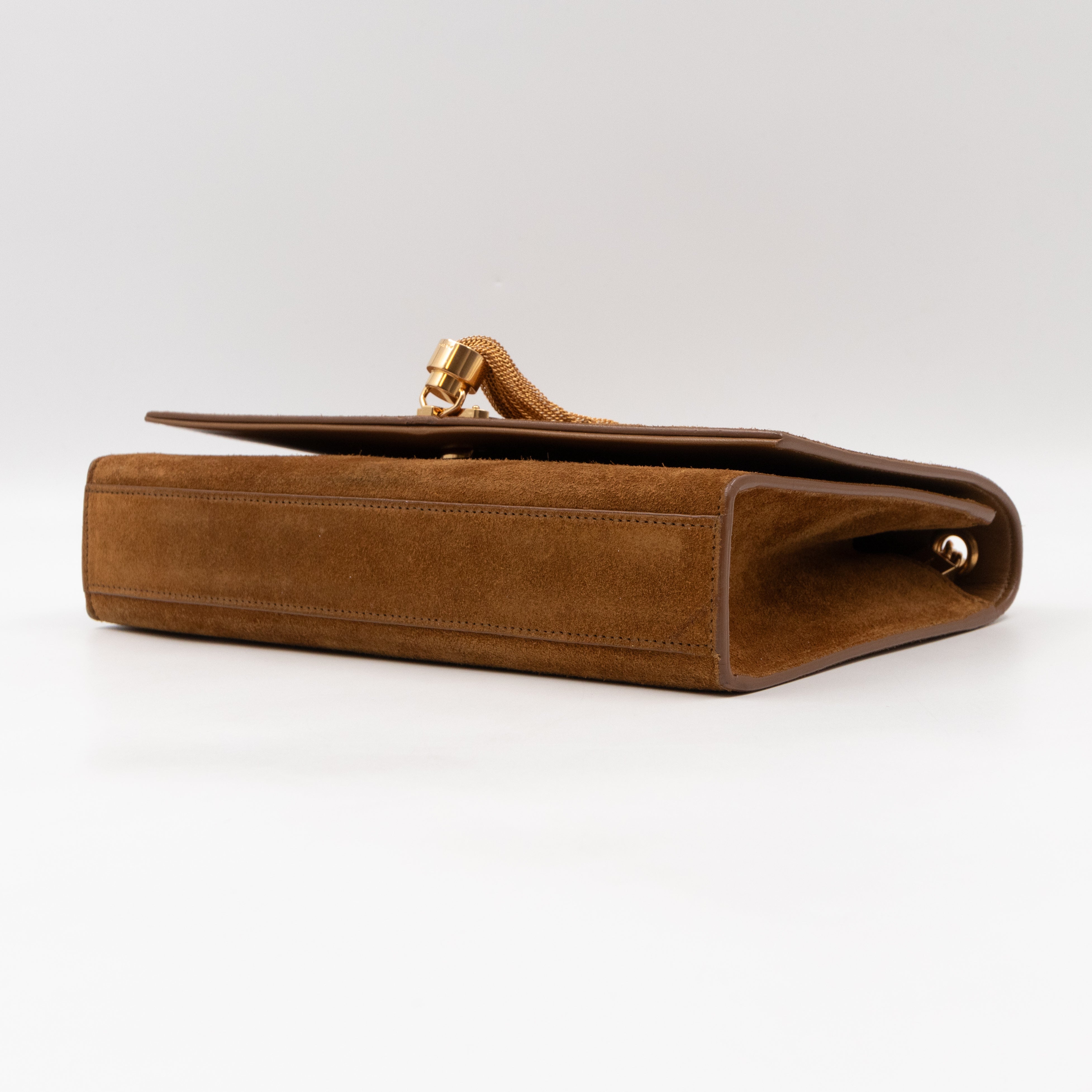 Kate Medium Tassel Brown Suede Leather Gold