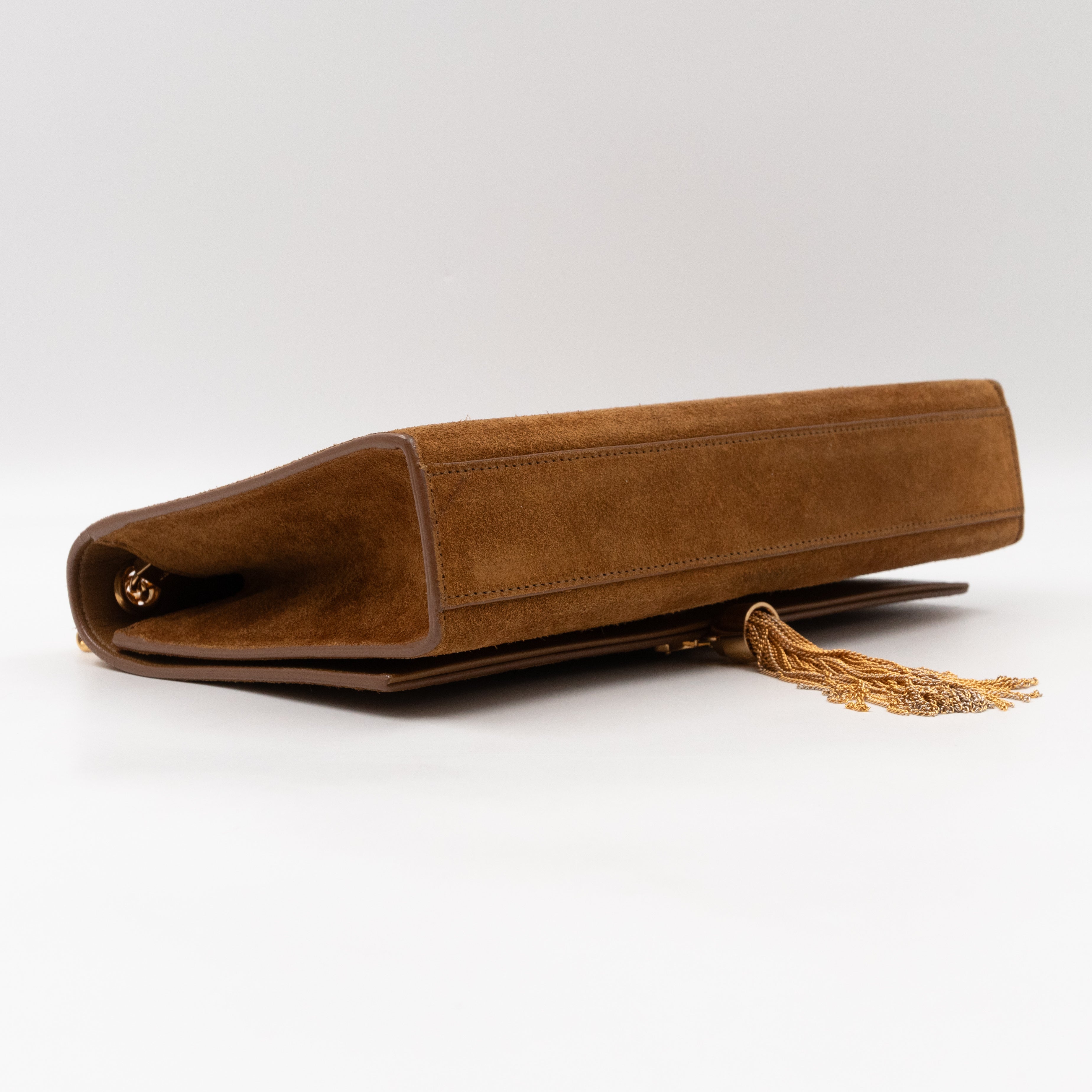 Kate Medium Tassel Brown Suede Leather Gold