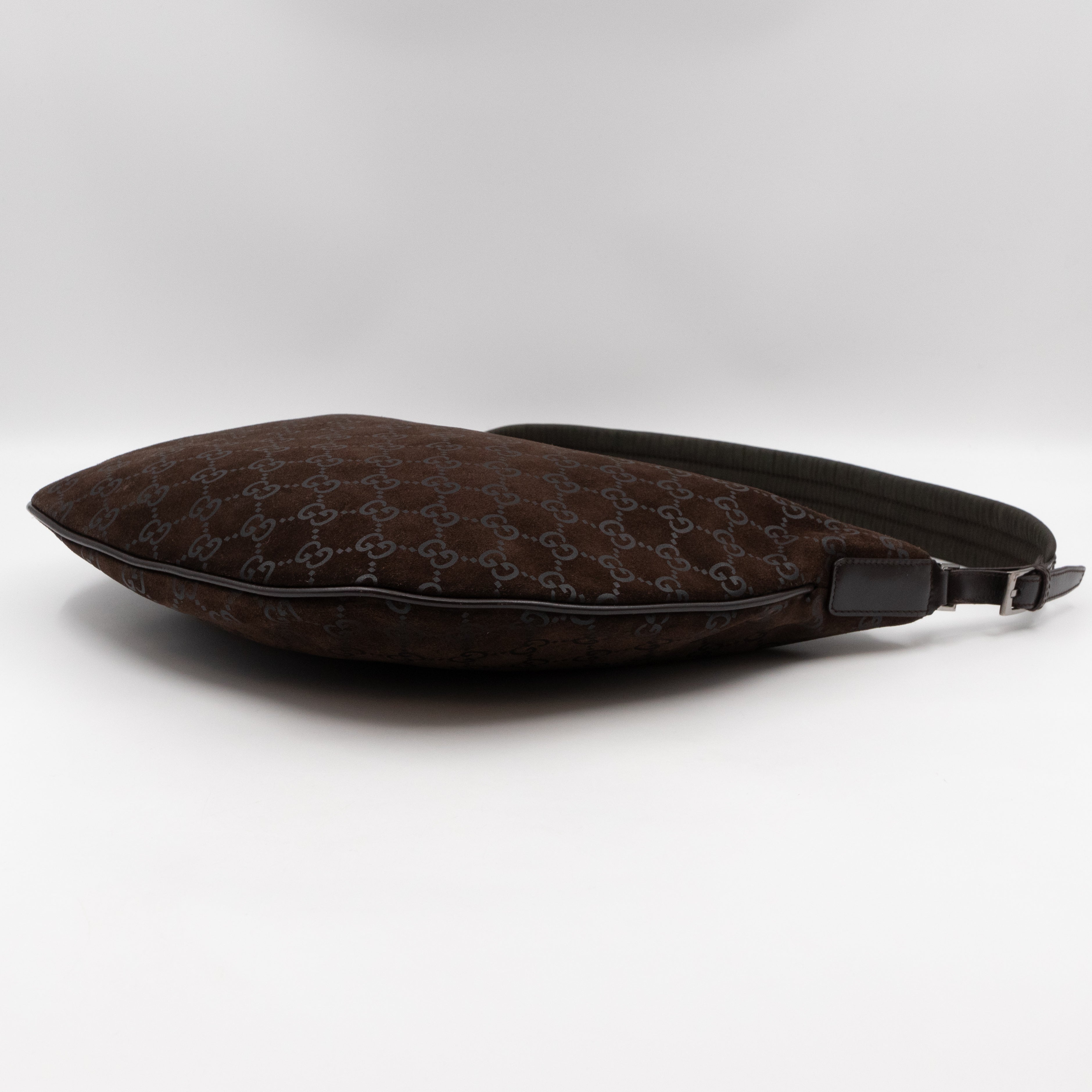 Zipper Hobo Bag Brown GG Suede Leather