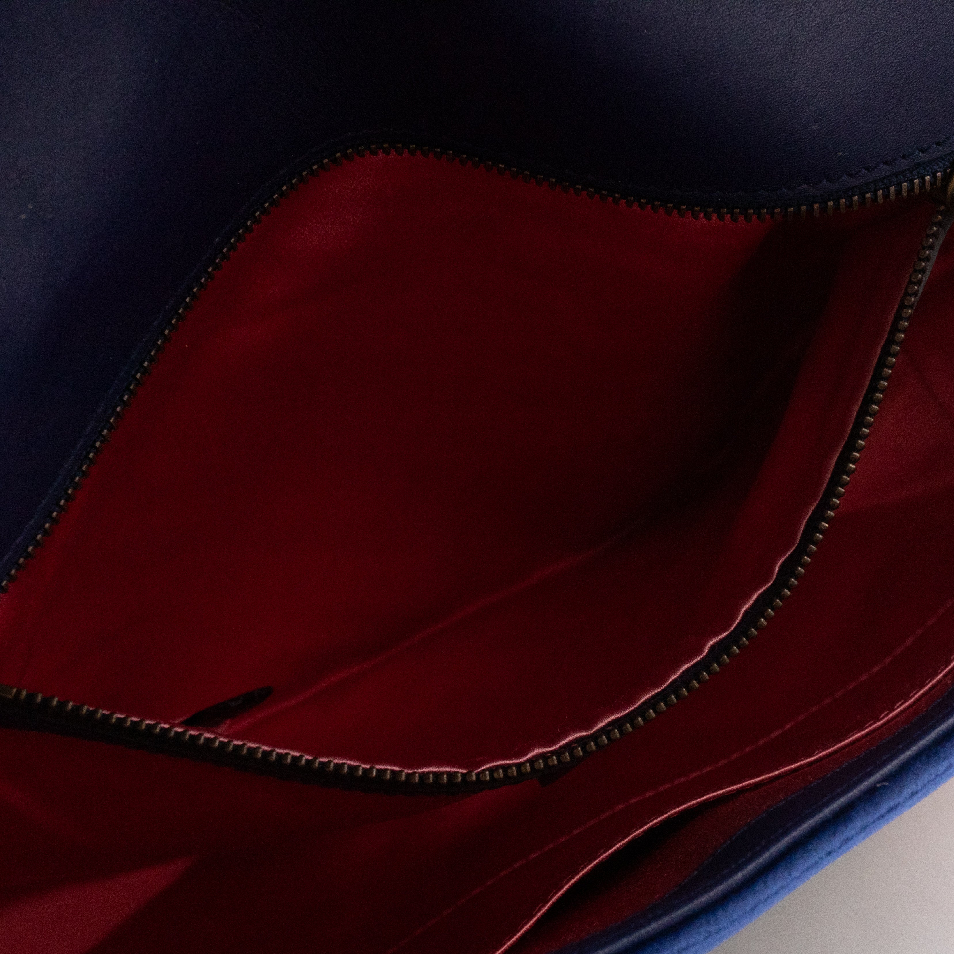 GG Marmont Matelasse Large Blue Velvet Embroidered