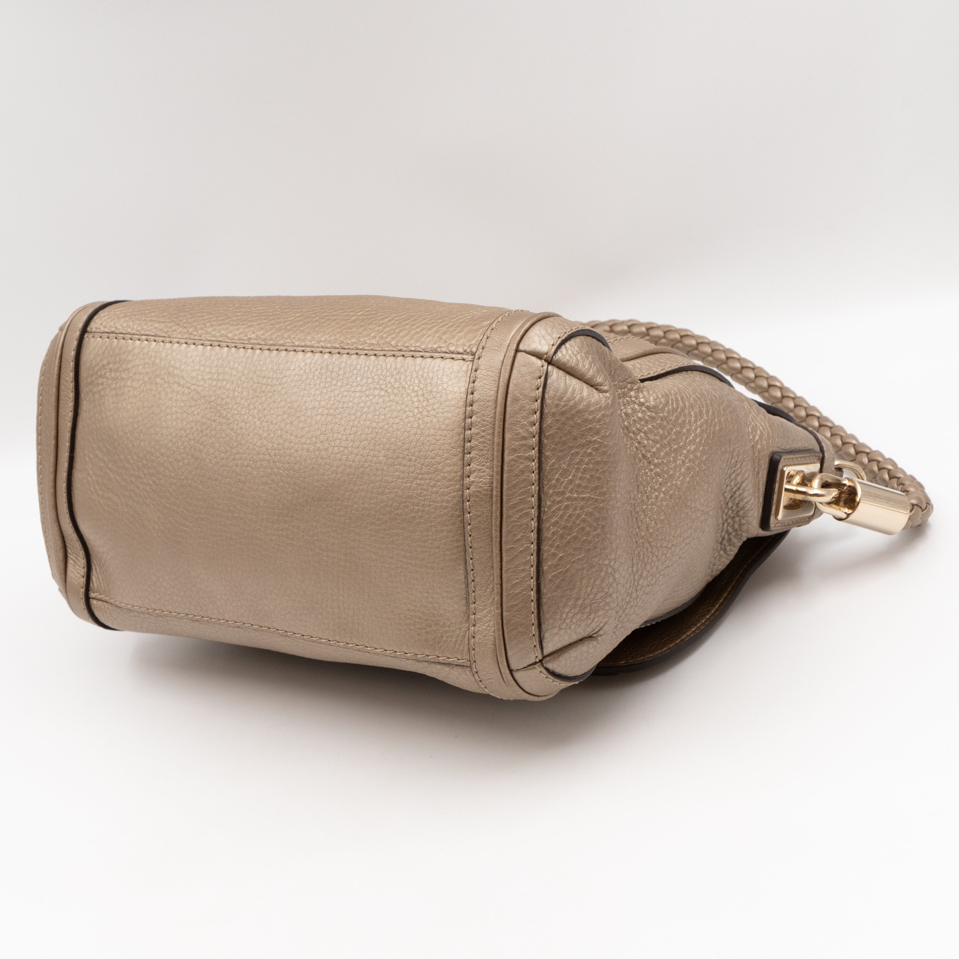 Bella Medium Flap Bag Champagne Metallic Leather