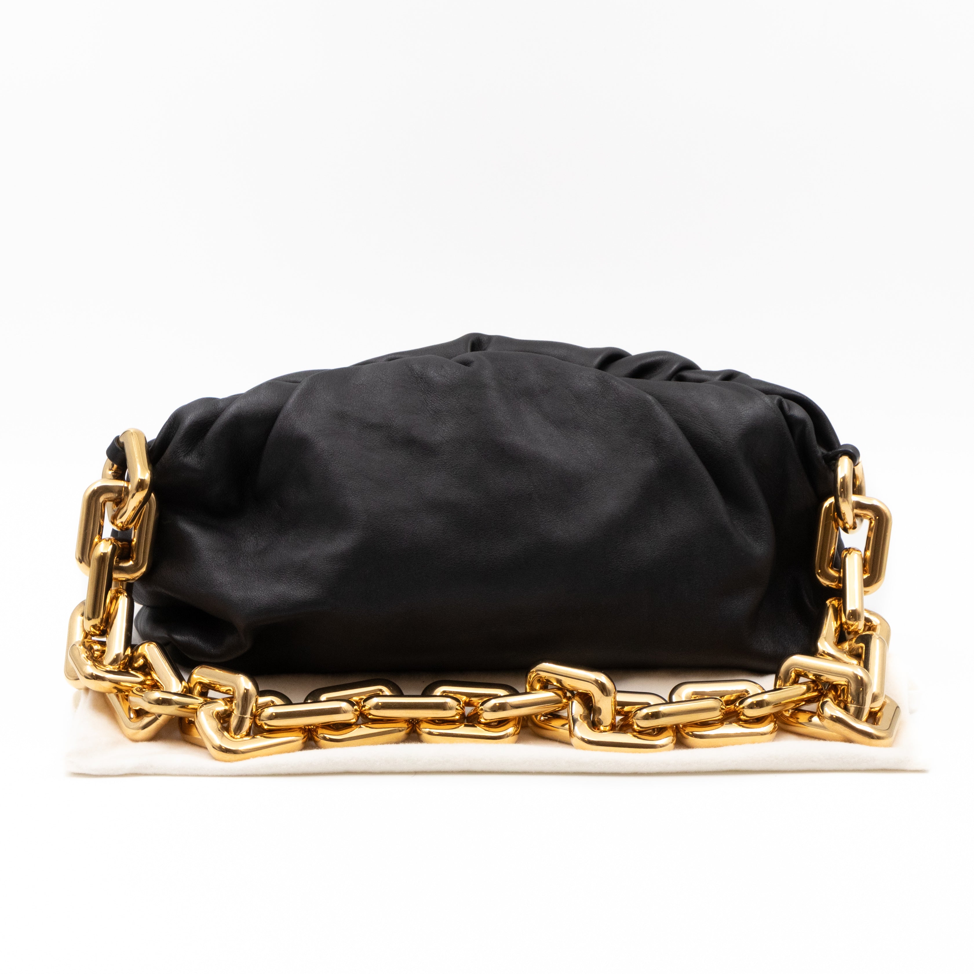 The Chain Pouch Black Leather Gold