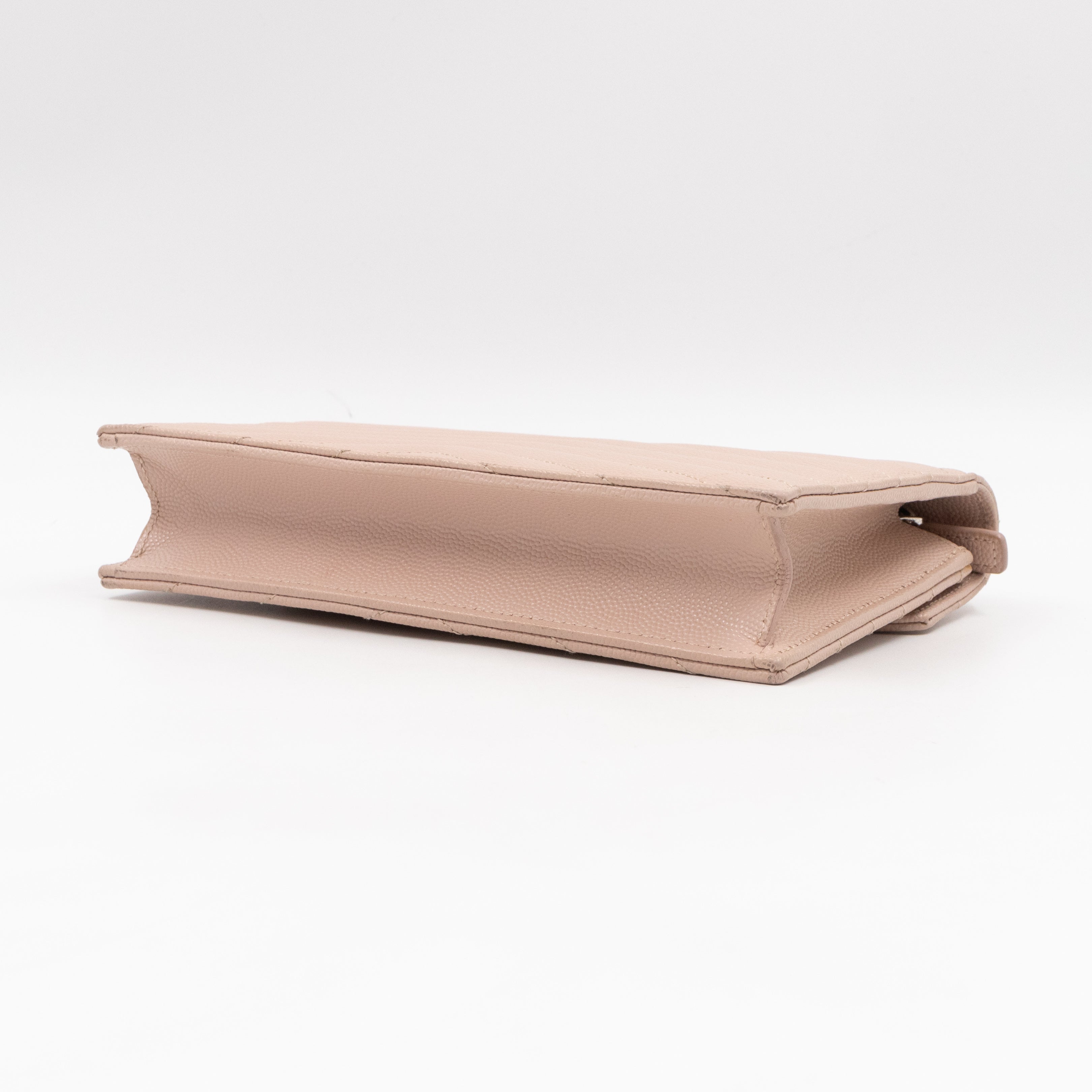 Cassandre Envelope Chain Wallet Rose Beige Grained Leather