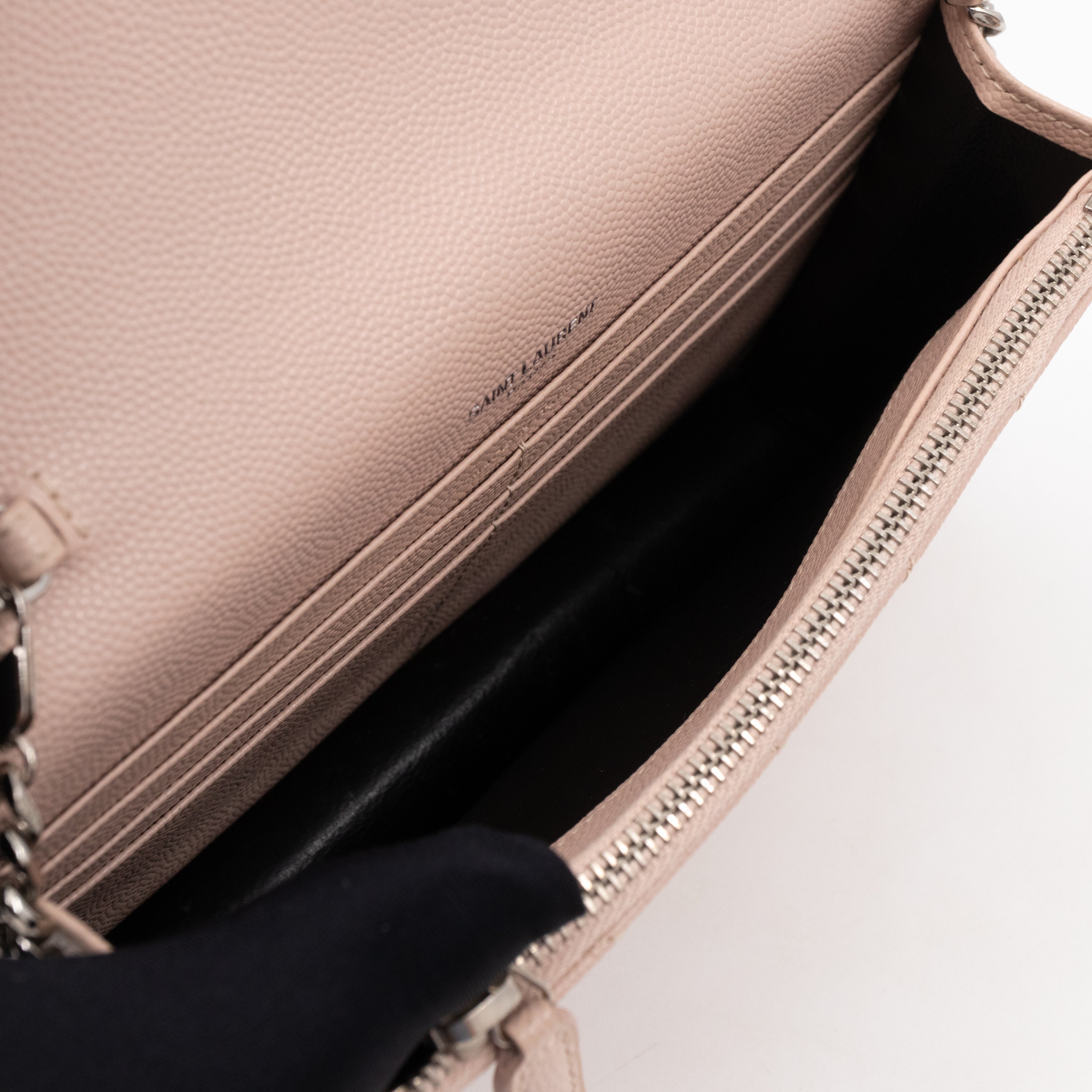 Cassandre Envelope Chain Wallet Rose Beige Grained Leather