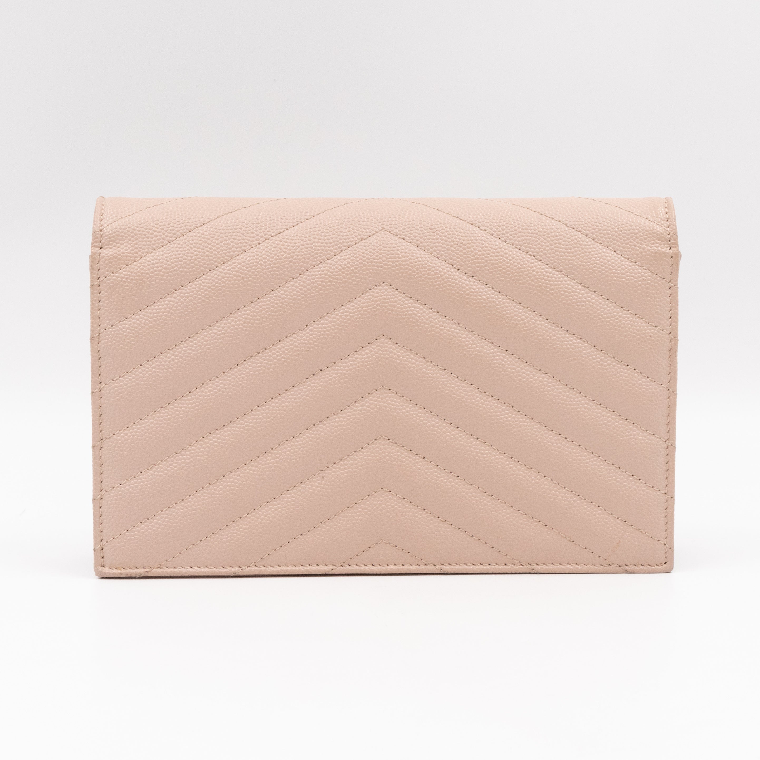 Cassandre Envelope Chain Wallet Rose Beige Grained Leather