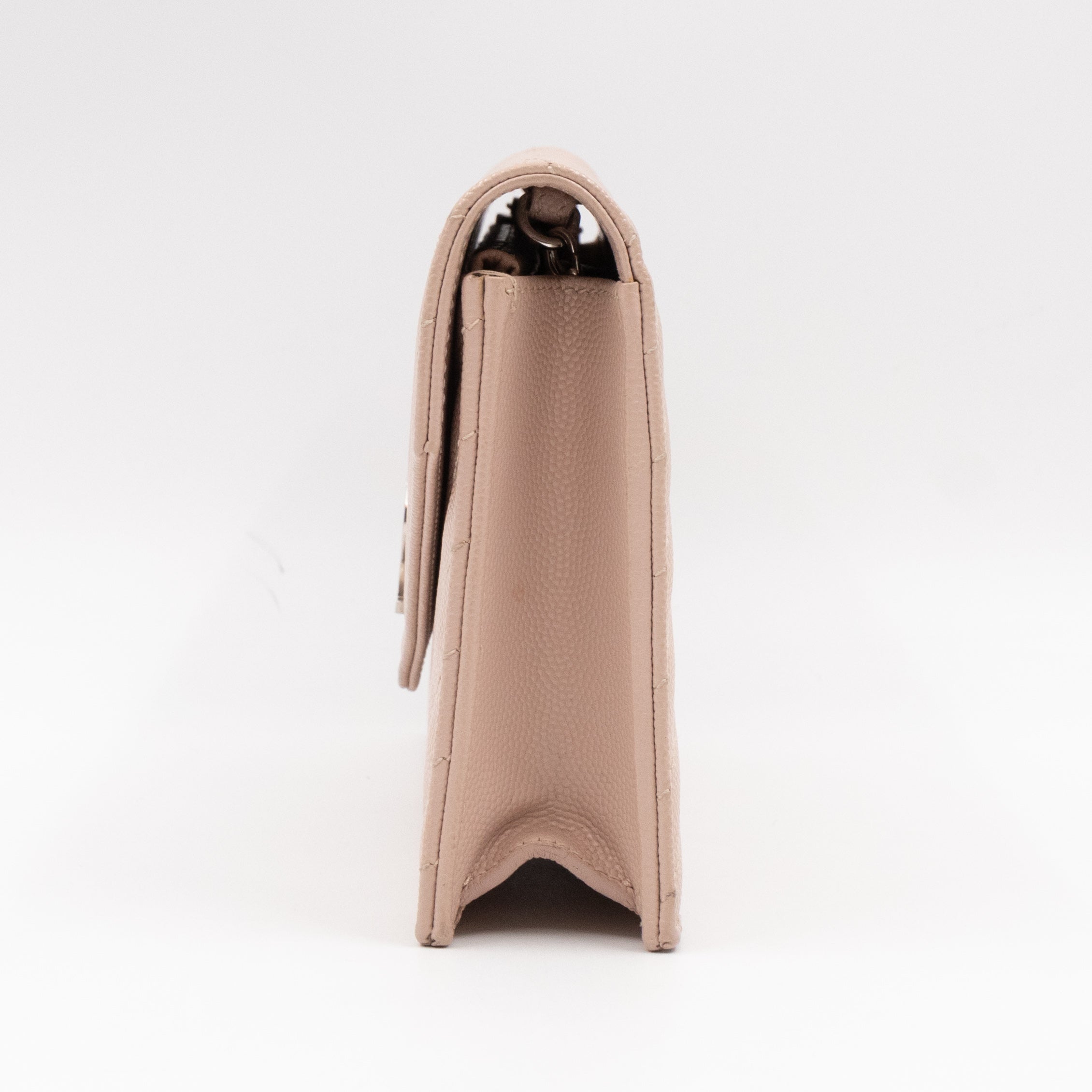 Cassandre Envelope Chain Wallet Rose Beige Grained Leather