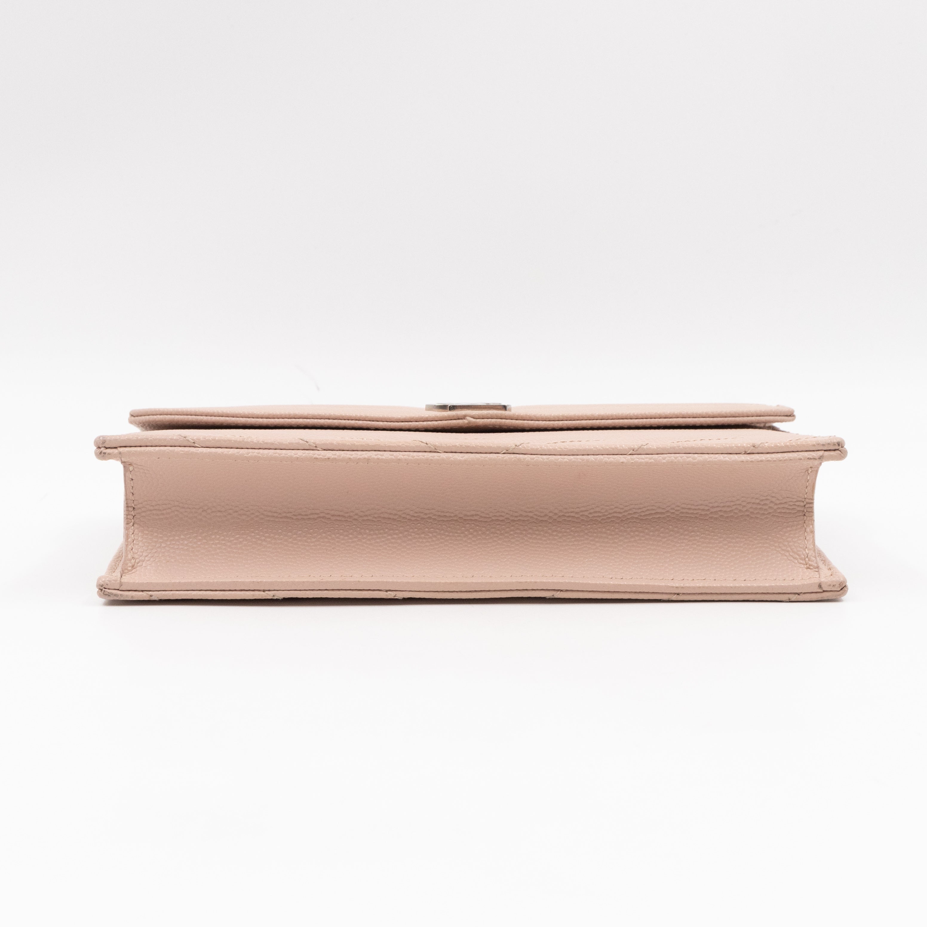 Cassandre Envelope Chain Wallet Rose Beige Grained Leather