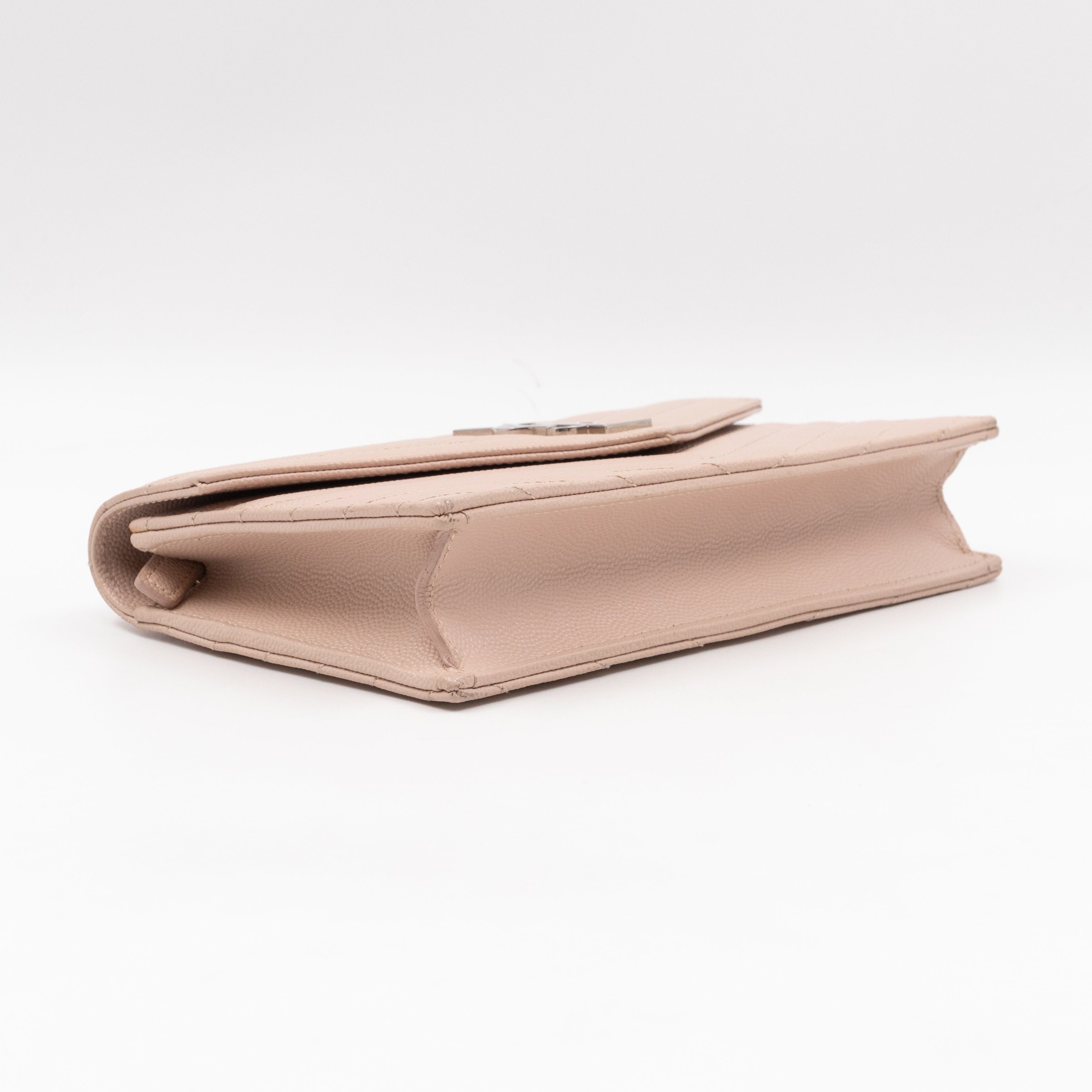 Cassandre Envelope Chain Wallet Rose Beige Grained Leather