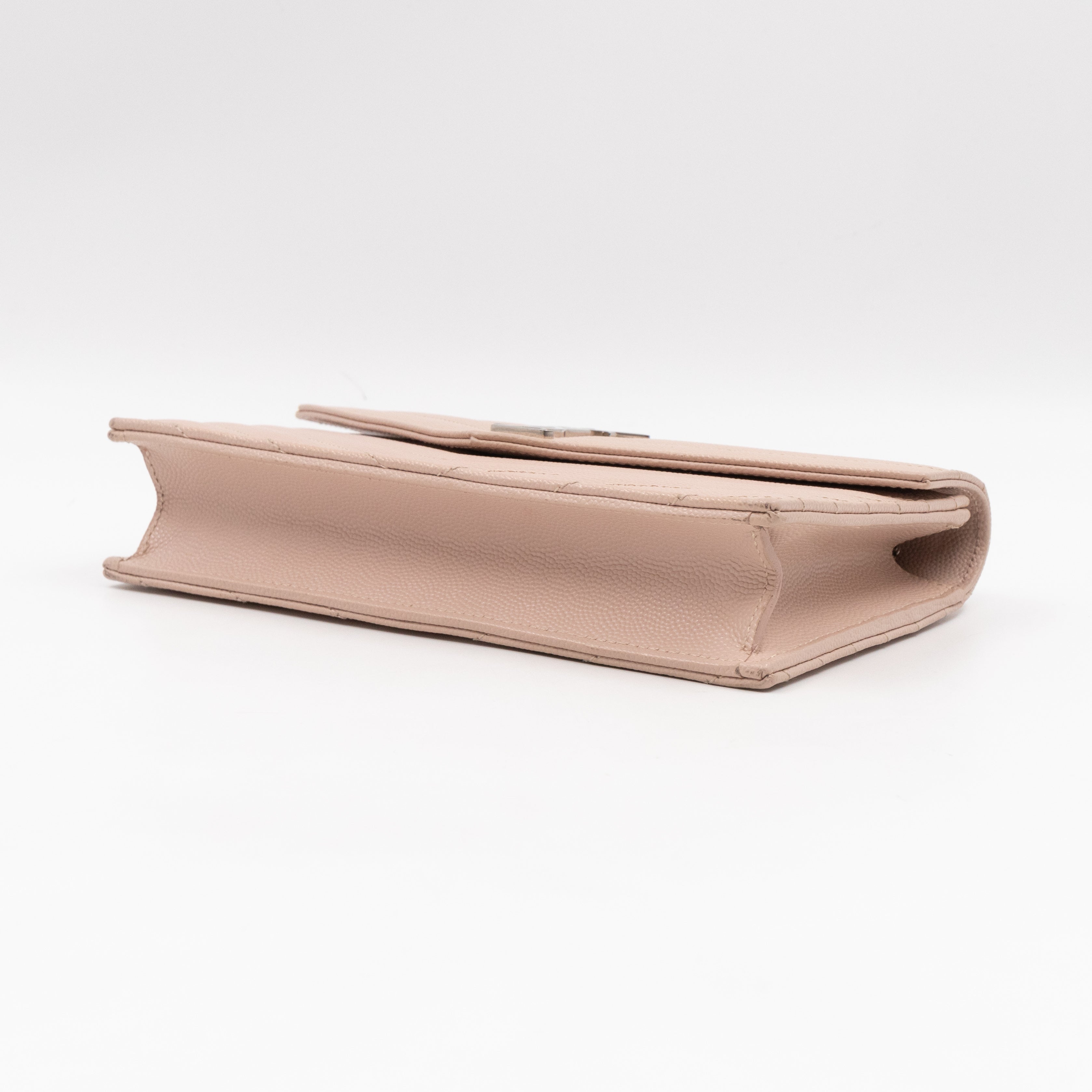 Cassandre Envelope Chain Wallet Rose Beige Grained Leather