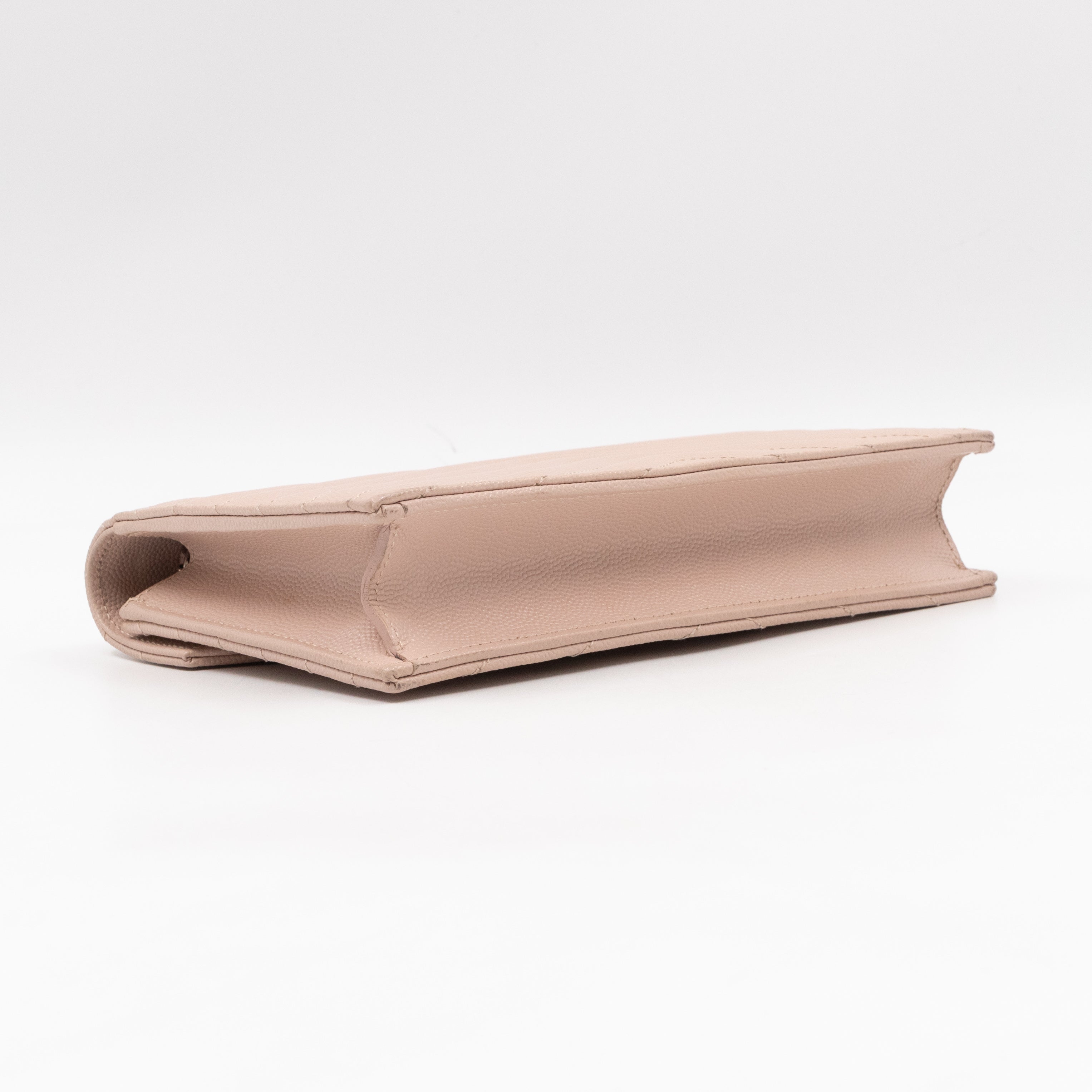 Cassandre Envelope Chain Wallet Rose Beige Grained Leather