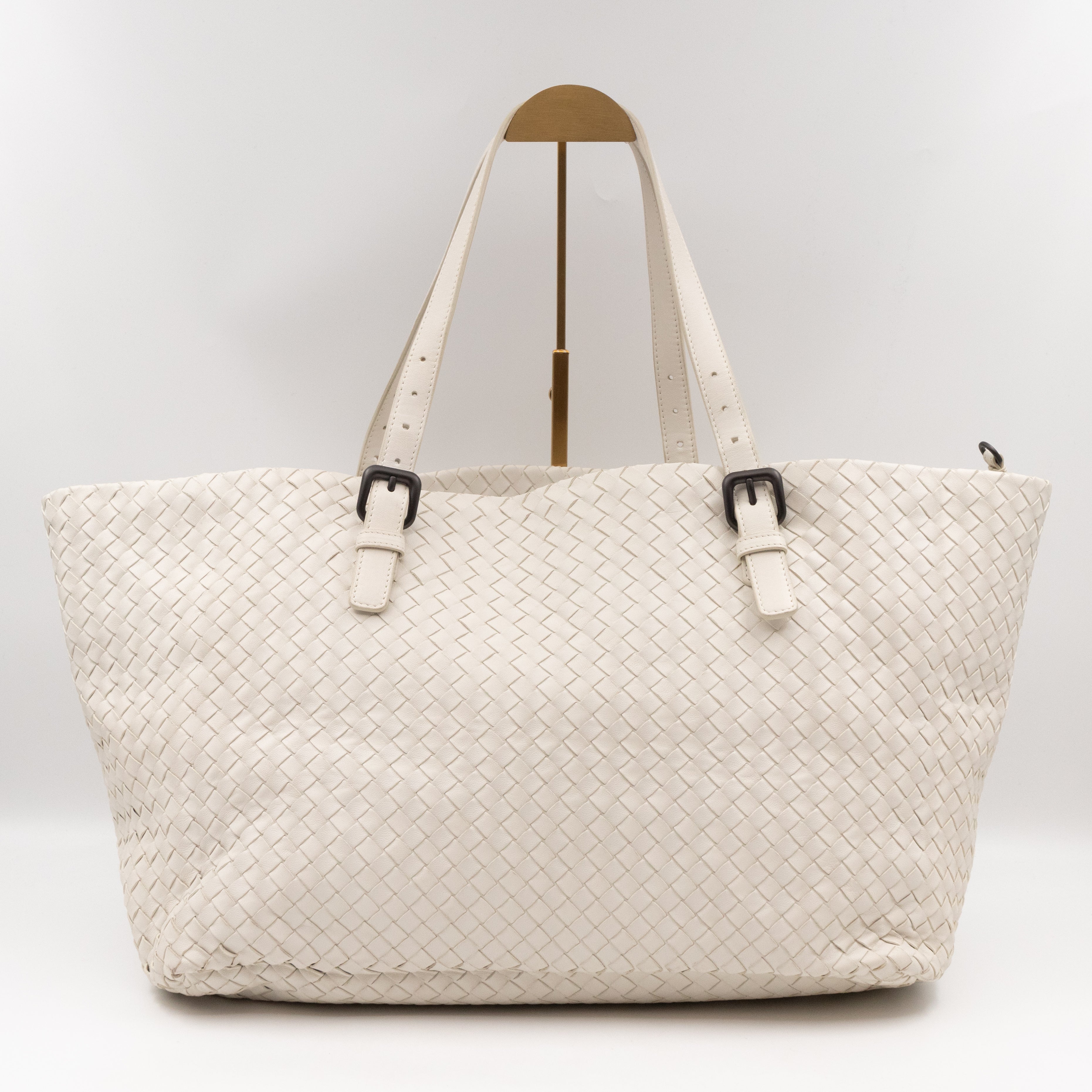 Large Cabat Tote White Intrecciato Leather