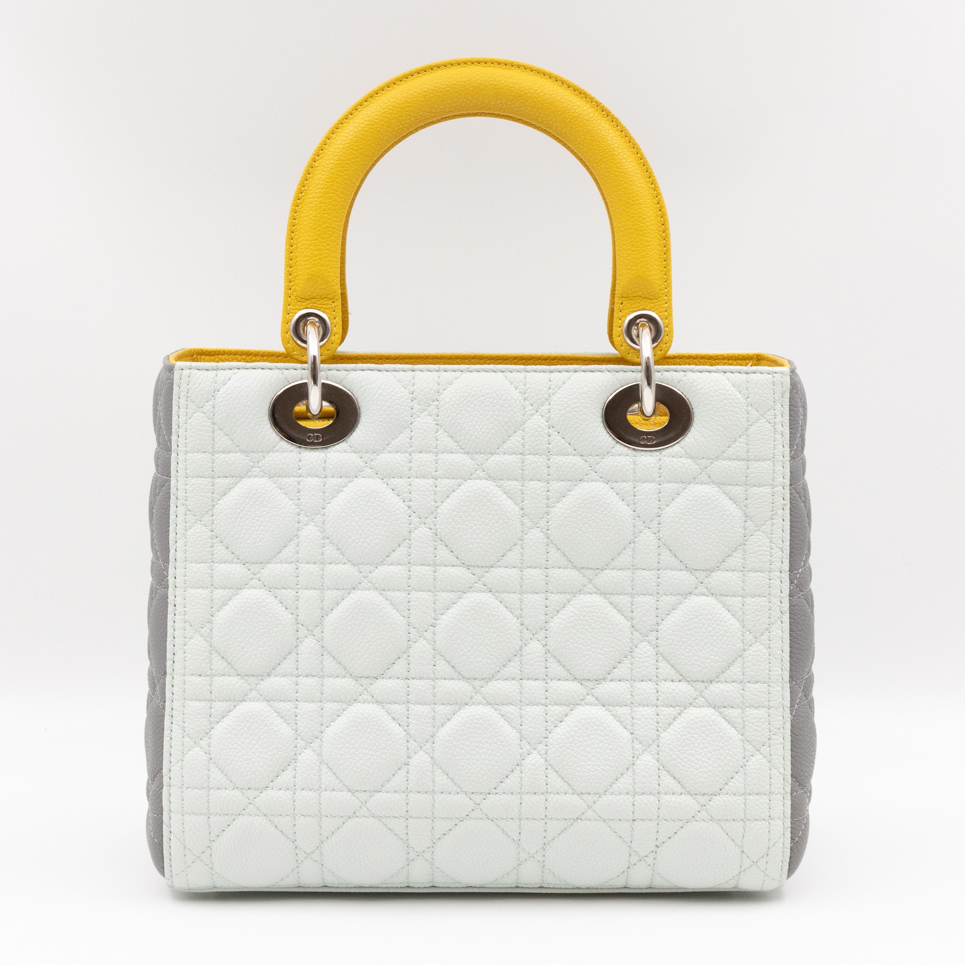 Lady Dior Medium Tri-Color White Grey Yellow Caviar