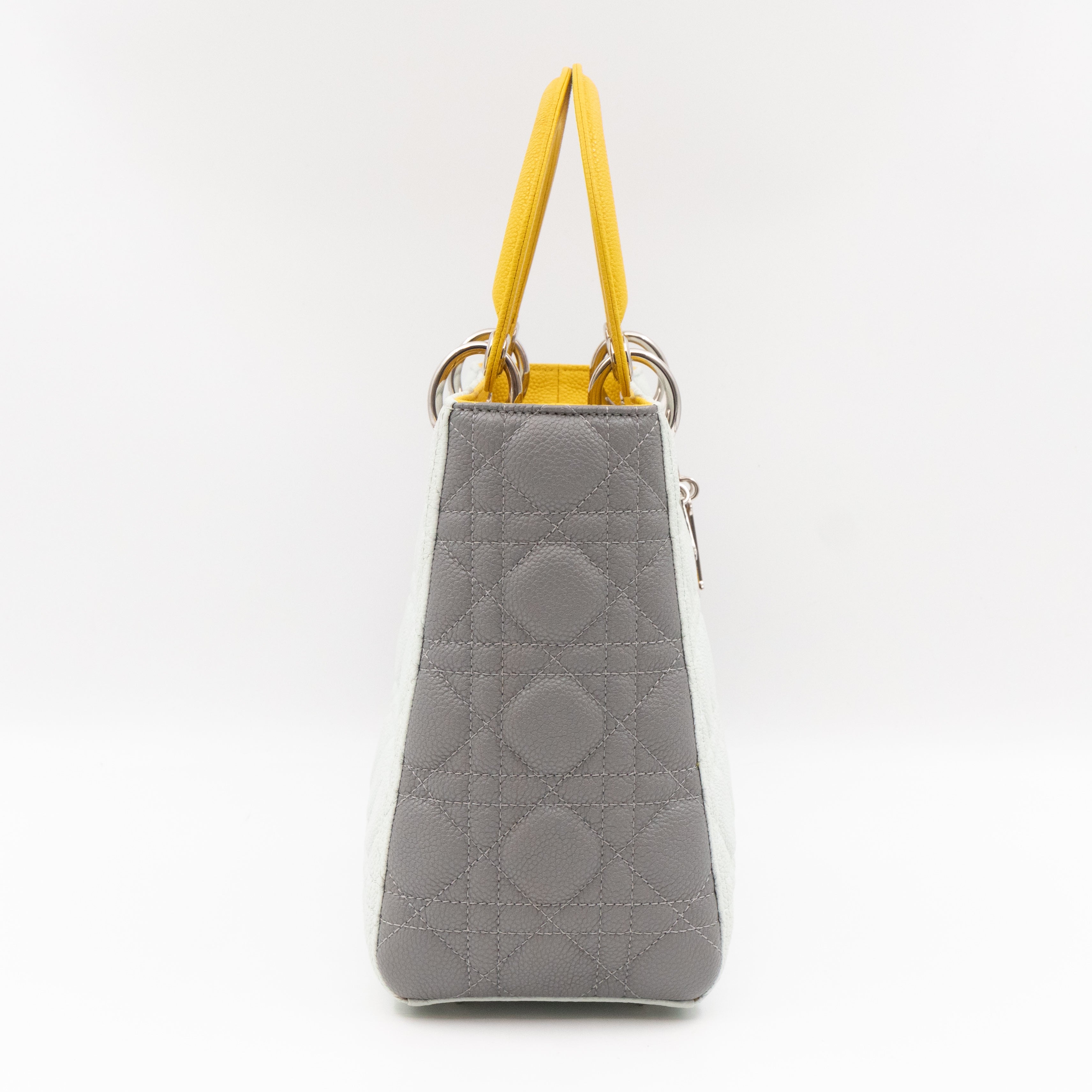 Lady Dior Medium Tri-Color White Grey Yellow Caviar